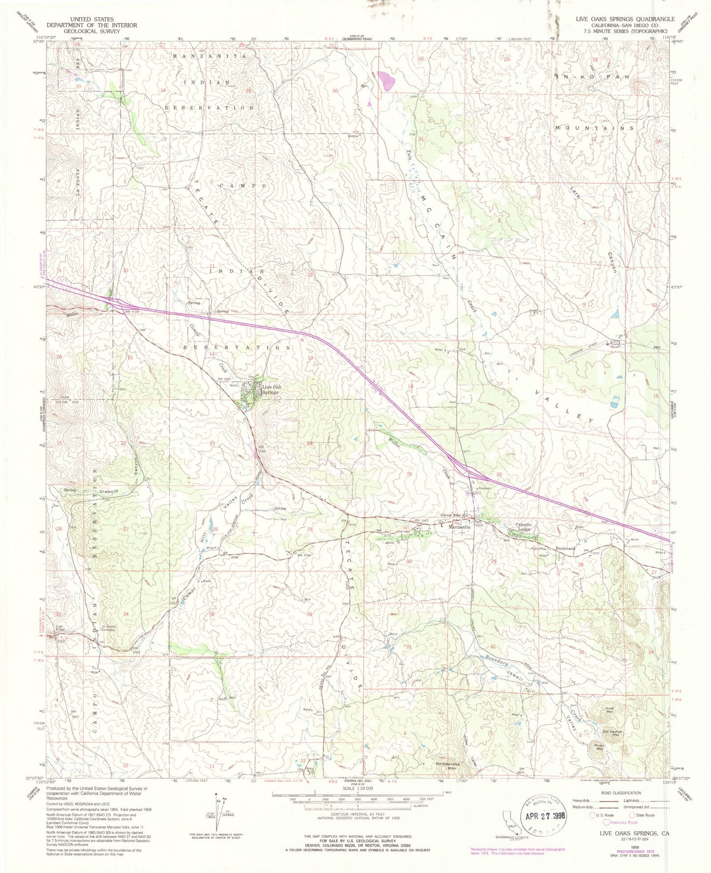 Classic USGS Live Oak Springs California 7.5'x7.5' Topo Map Image