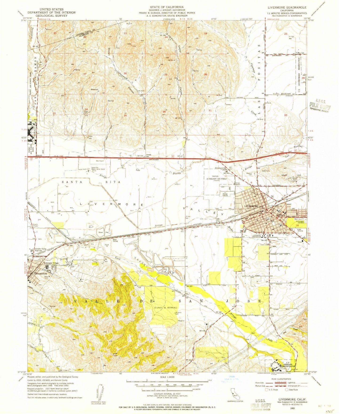 Classic USGS Livermore California 7.5'x7.5' Topo Map Image