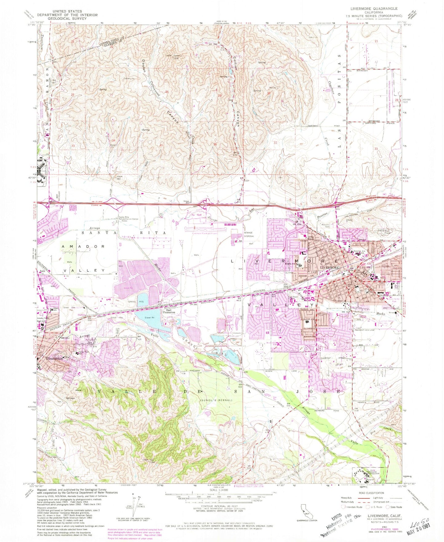 Classic USGS Livermore California 7.5'x7.5' Topo Map Image