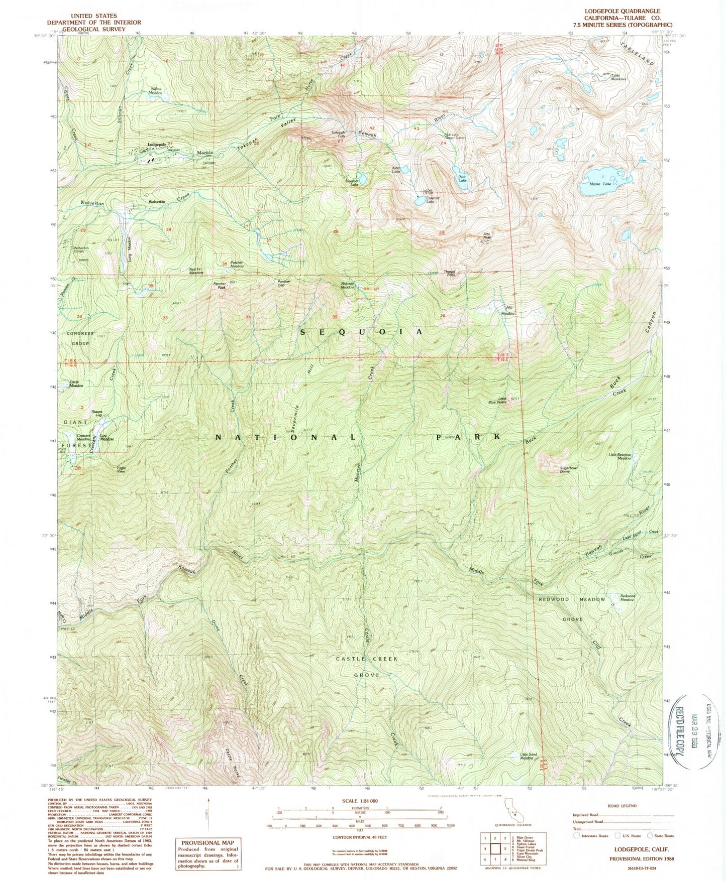USGS Classic Lodgepole California 7.5'x7.5' Topo Map Image