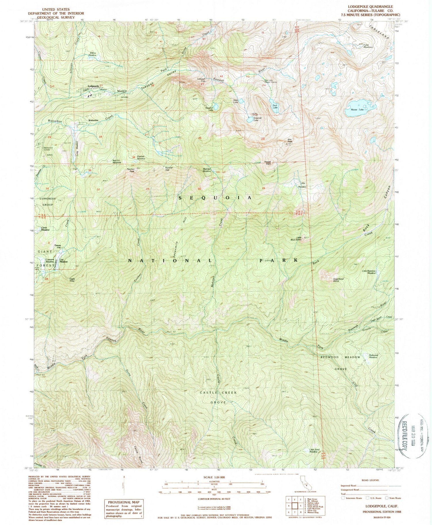 USGS Classic Lodgepole California 7.5'x7.5' Topo Map Image