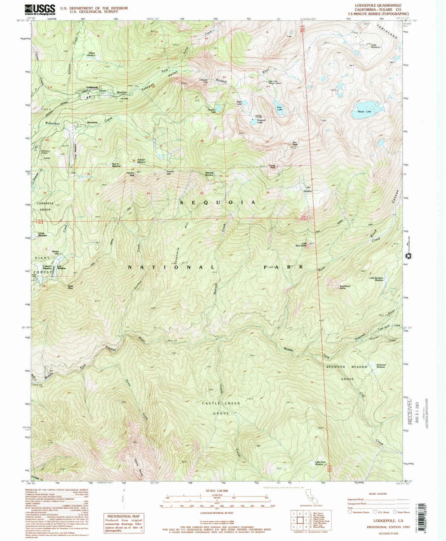 USGS Classic Lodgepole California 7.5'x7.5' Topo Map Image