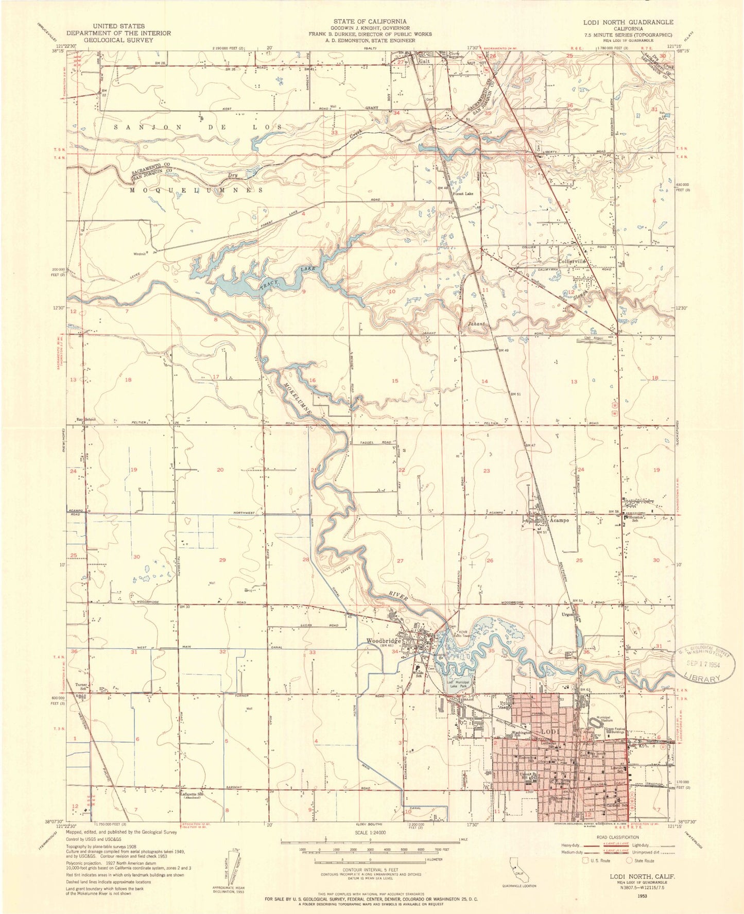 Classic USGS Lodi North California 7.5'x7.5' Topo Map Image