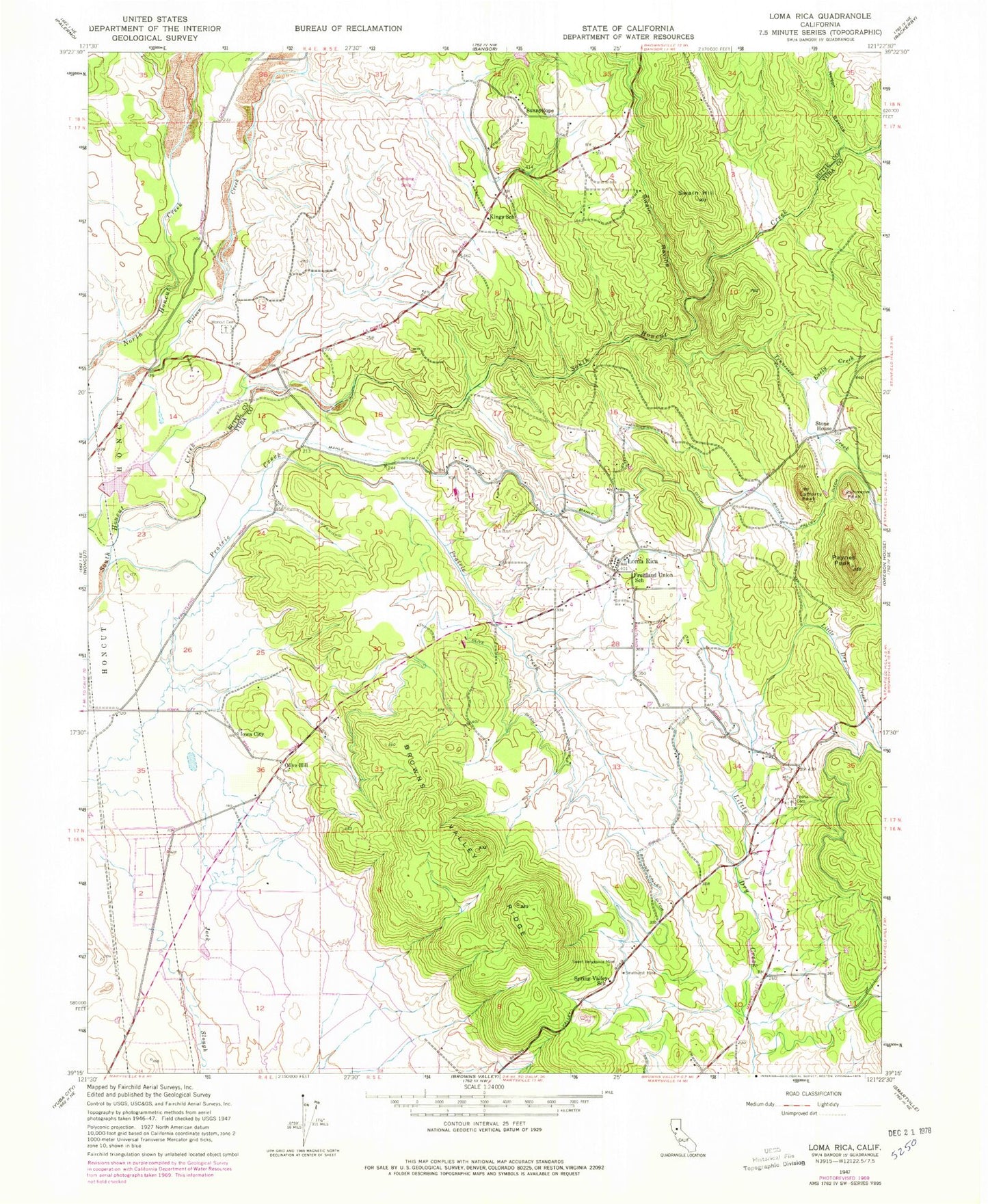 Classic USGS Loma Rica California 7.5'x7.5' Topo Map Image