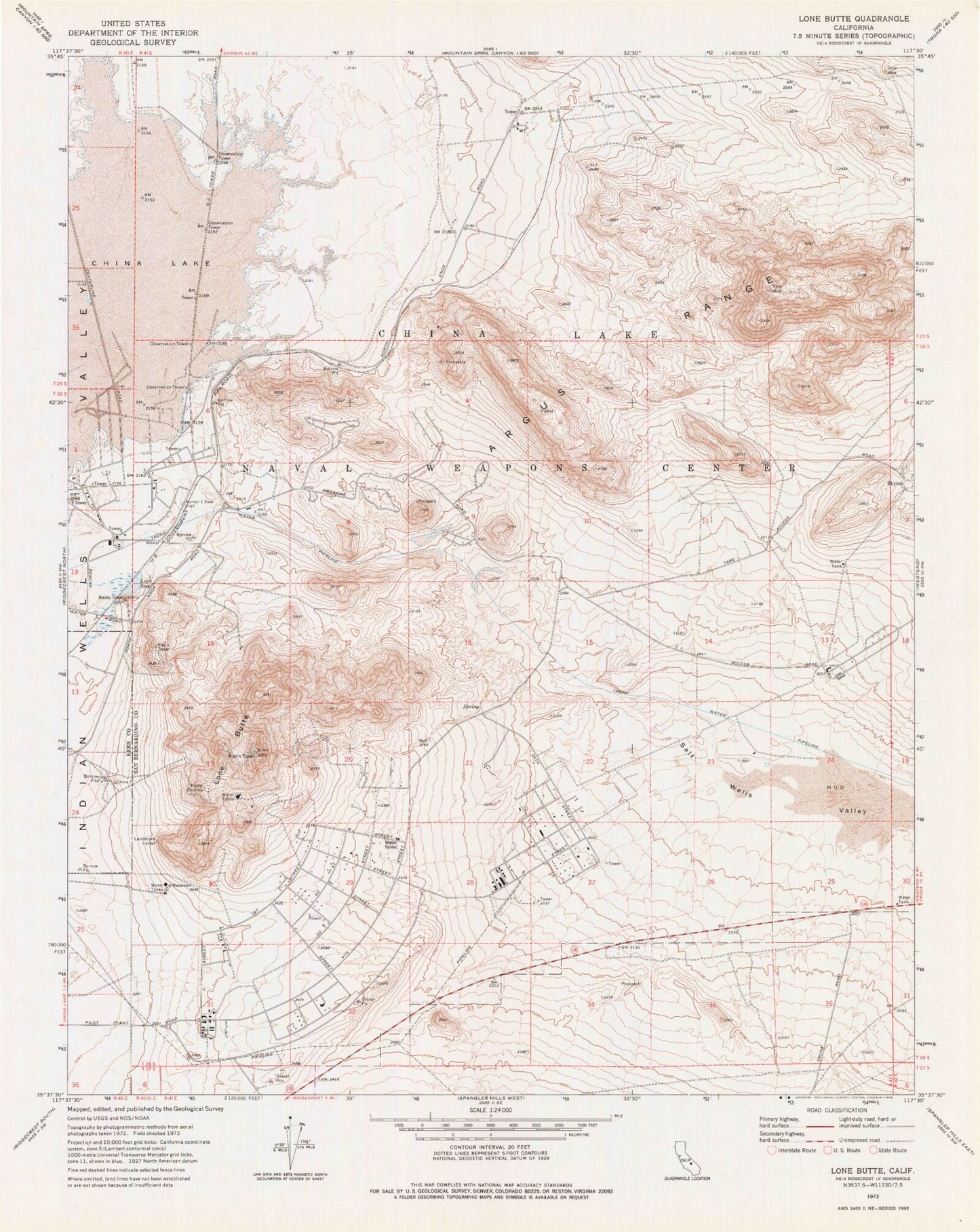 Classic USGS Lone Butte California 7.5'x7.5' Topo Map Image