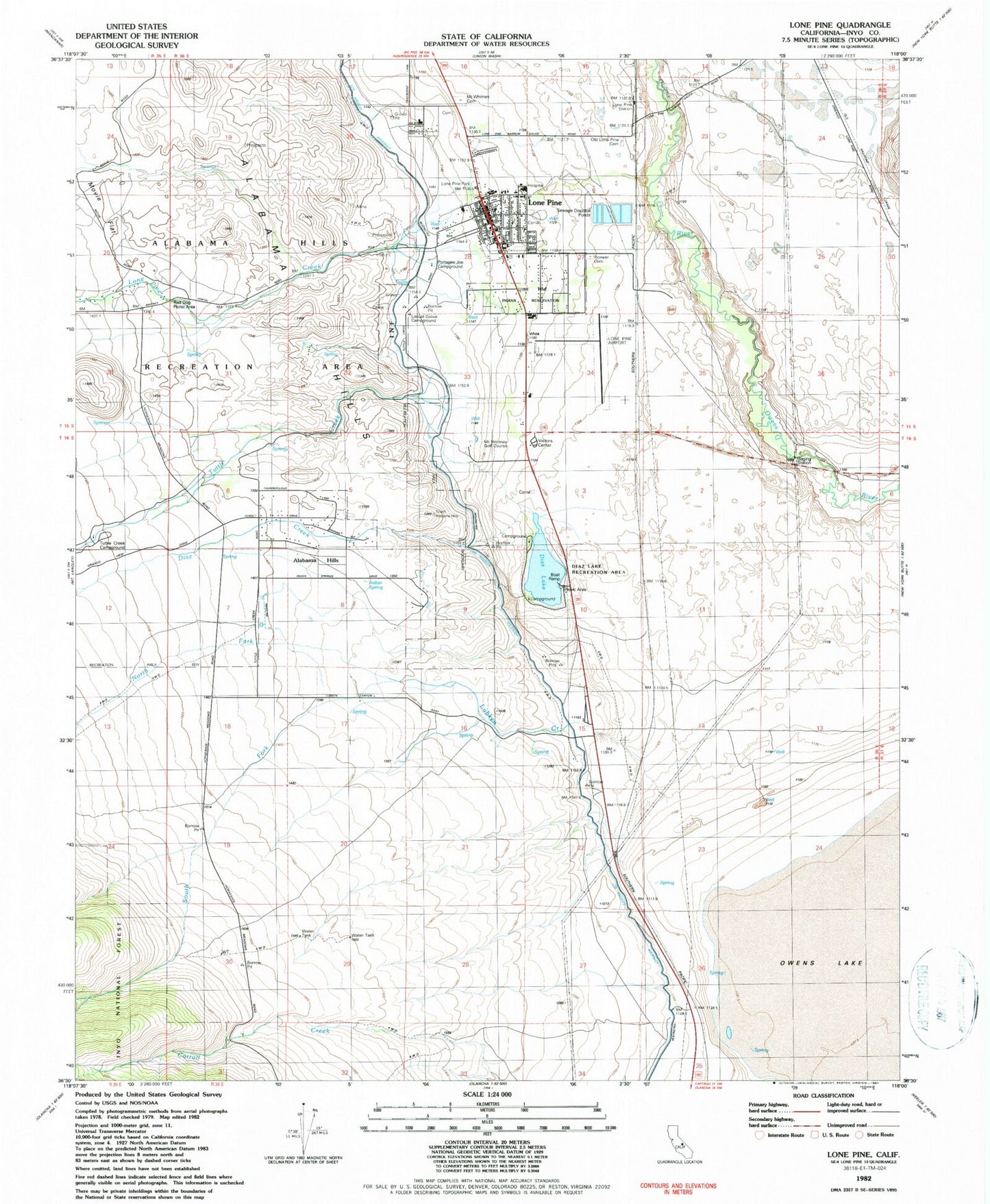 Classic USGS Lone Pine California 7.5'x7.5' Topo Map Image