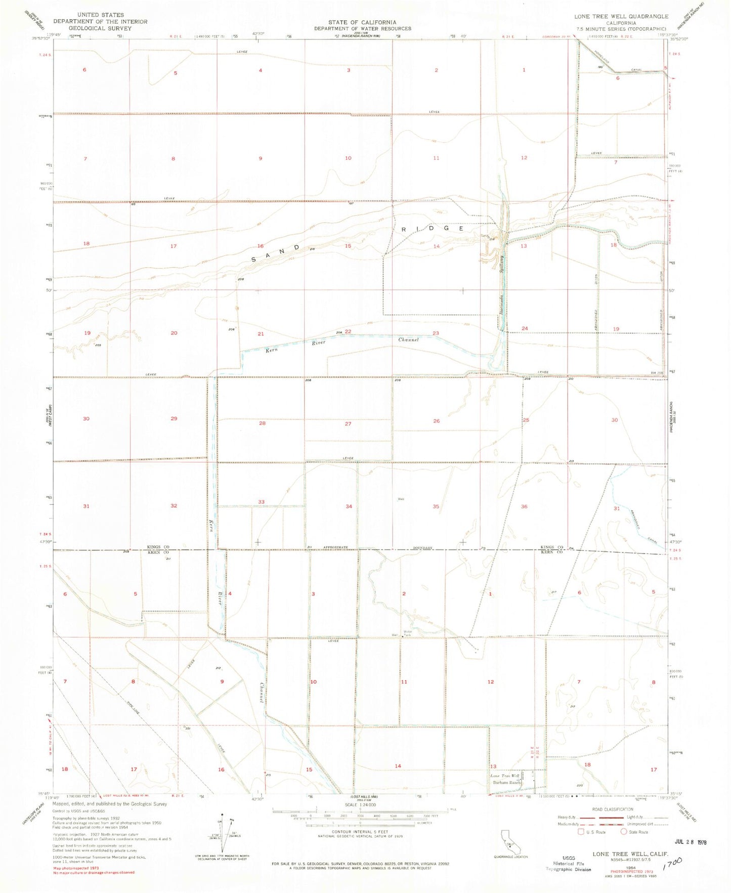 Classic USGS Lone Tree Well California 7.5'x7.5' Topo Map Image