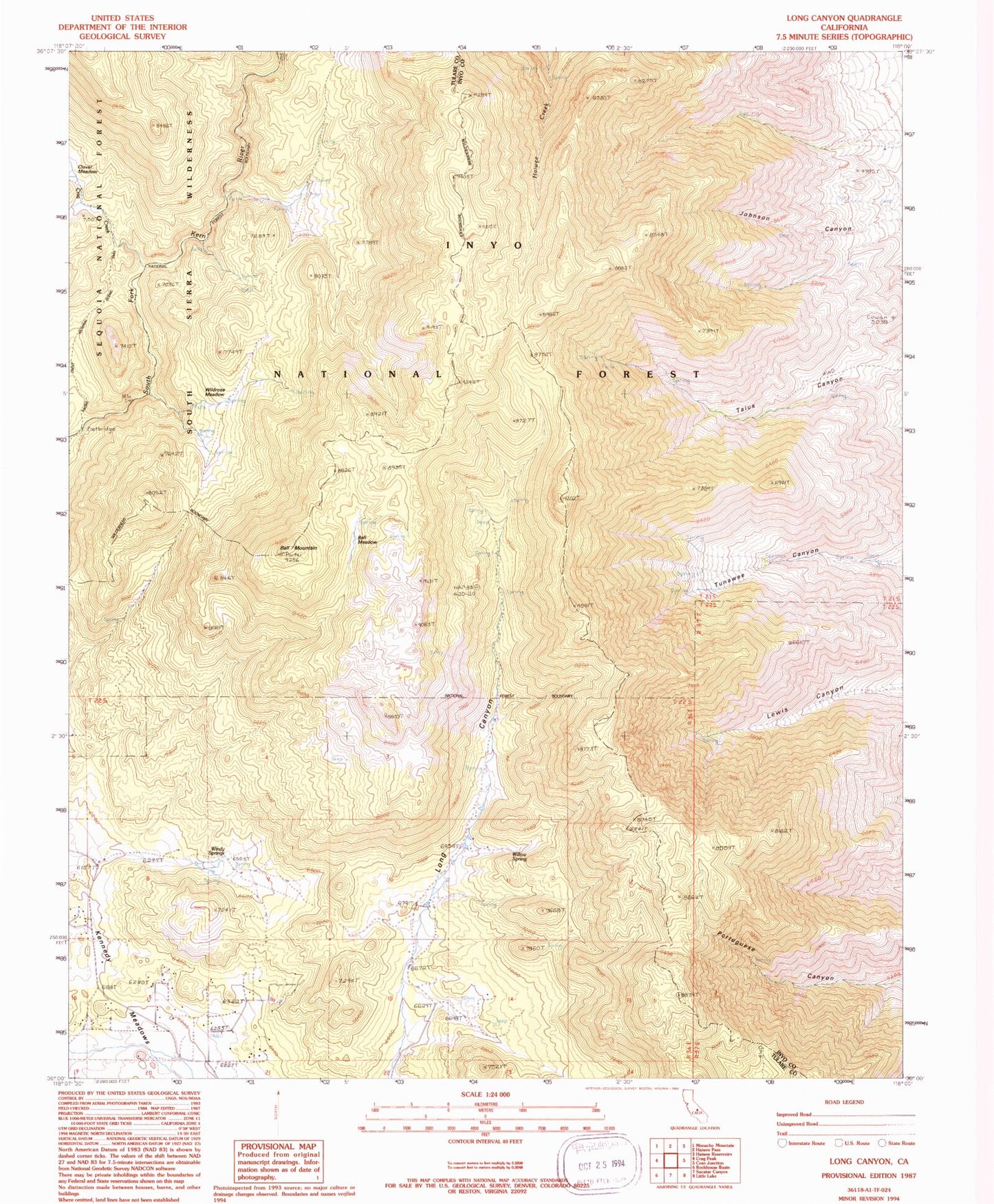 Classic USGS Long Canyon California 7.5'x7.5' Topo Map Image