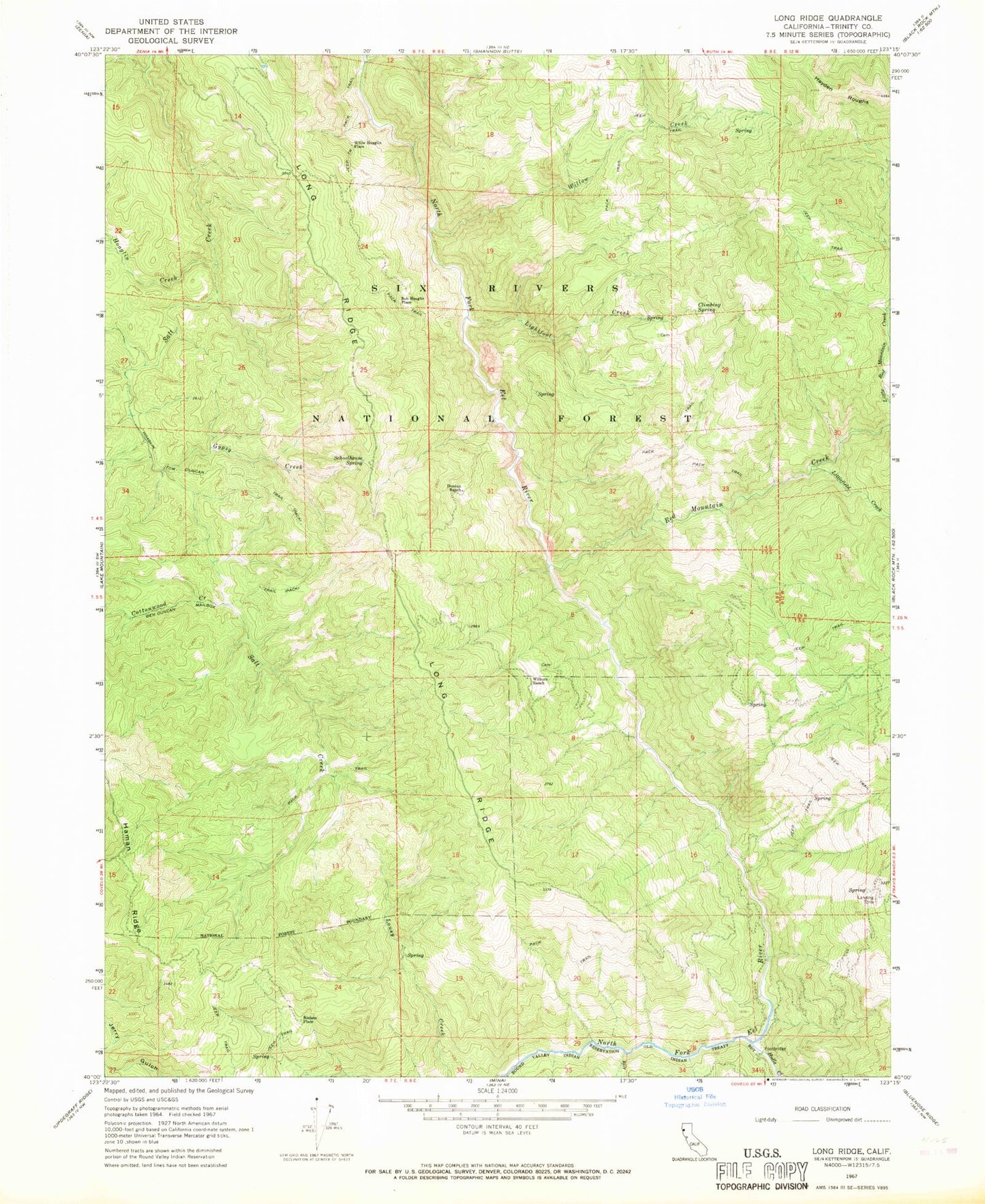 Classic USGS Long Ridge California 7.5'x7.5' Topo Map Image
