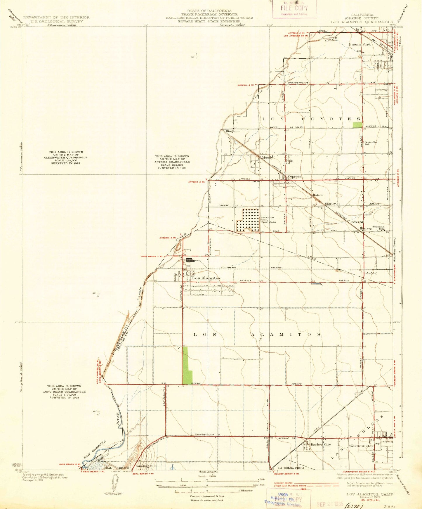 Classic USGS Los Alamitos California 7.5'x7.5' Topo Map Image