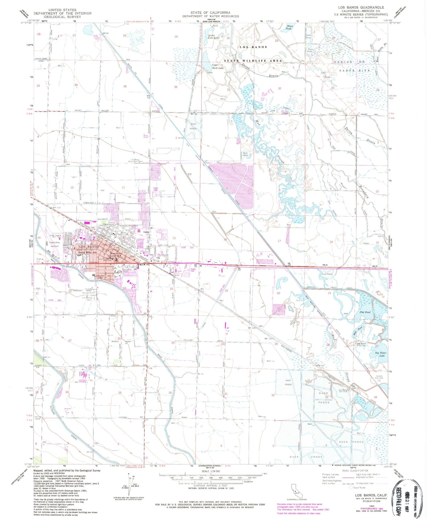 Classic USGS Los Banos California 7.5'x7.5' Topo Map Image