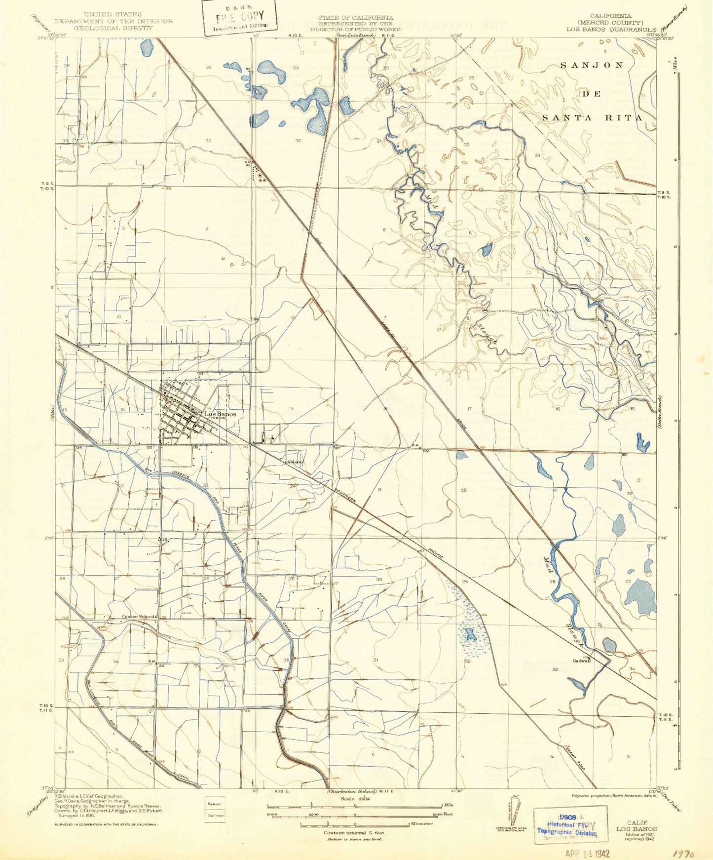 Classic USGS Los Banos California 7.5'x7.5' Topo Map Image