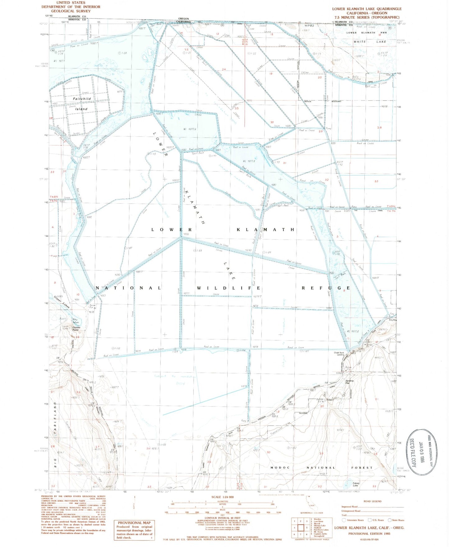 Classic USGS Lower Klamath Lake California 7.5'x7.5' Topo Map Image