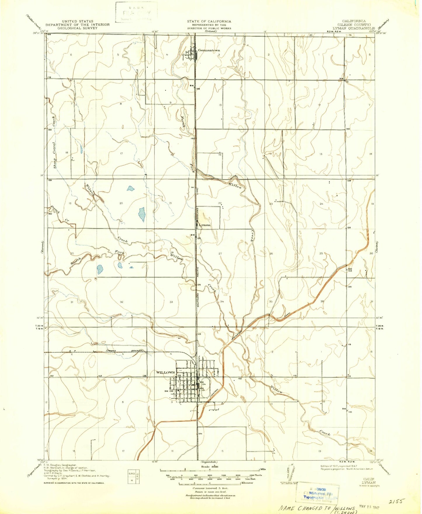 Classic USGS Willows California 7.5'x7.5' Topo Map Image