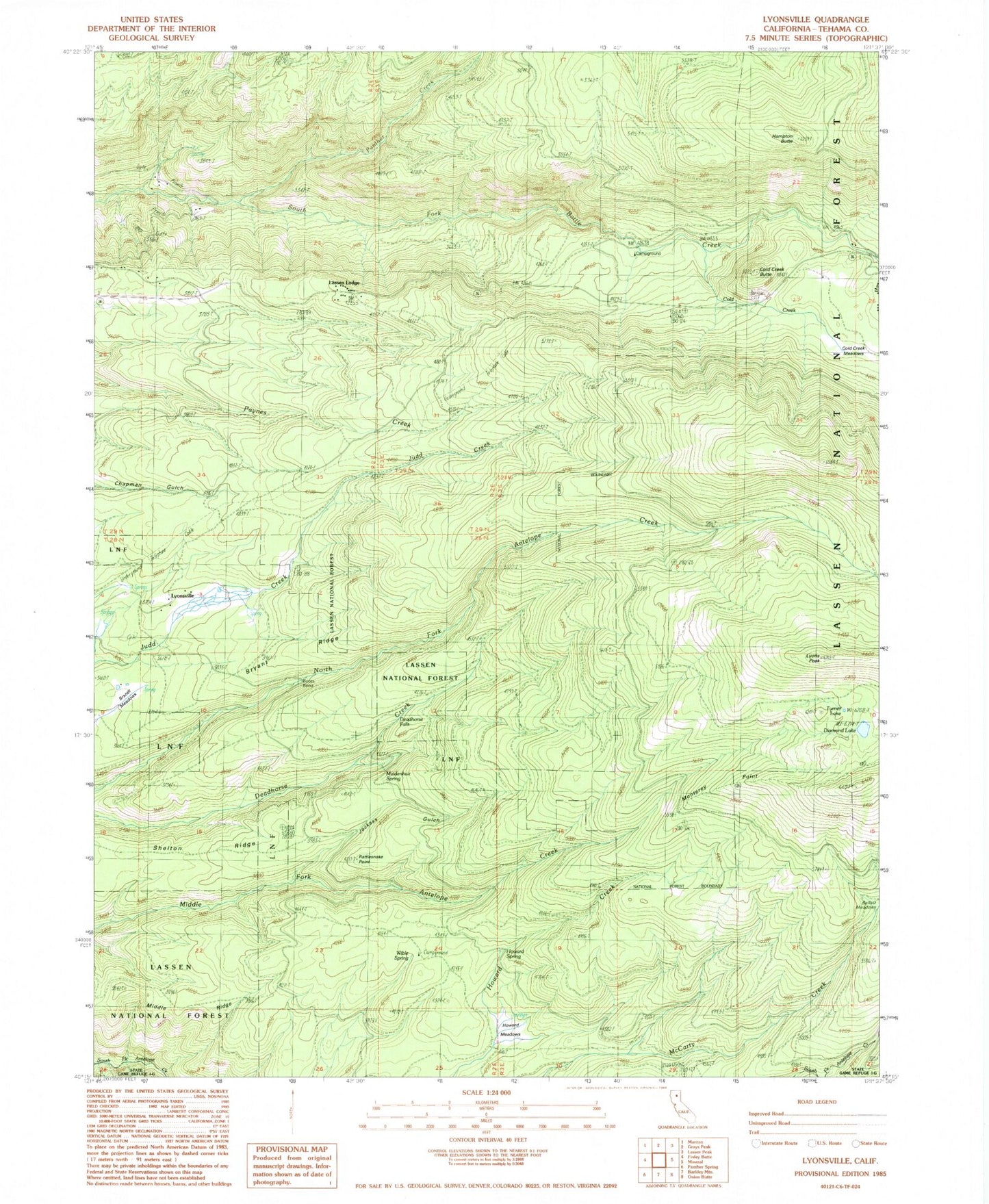 Classic USGS Lyonsville California 7.5'x7.5' Topo Map Image