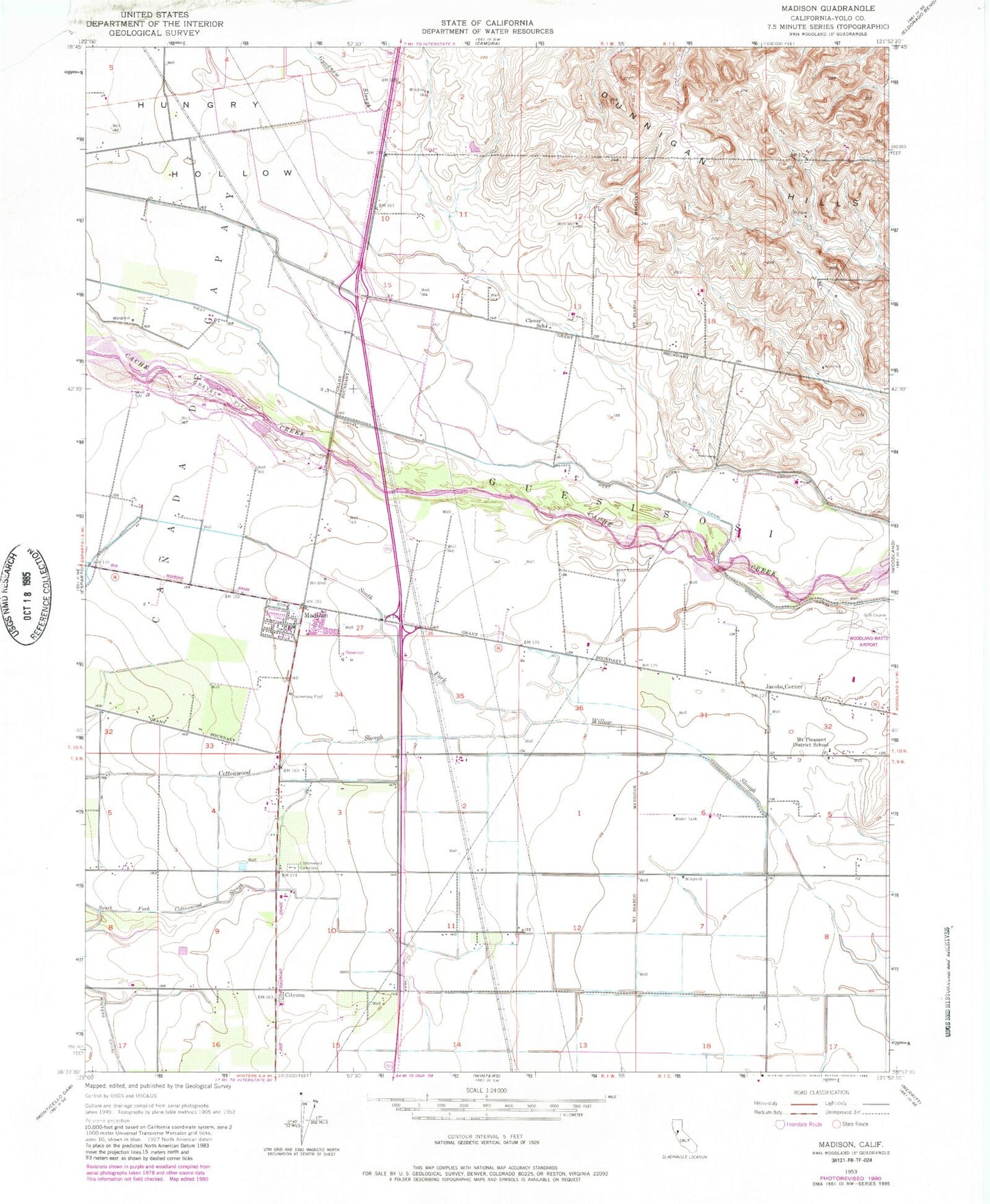 Classic USGS Madison California 7.5'x7.5' Topo Map Image