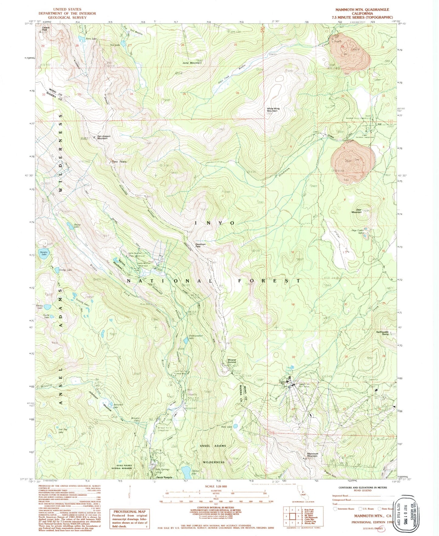 USGS Classic Mammoth Mountain California 7.5'x7.5' Topo Map Image