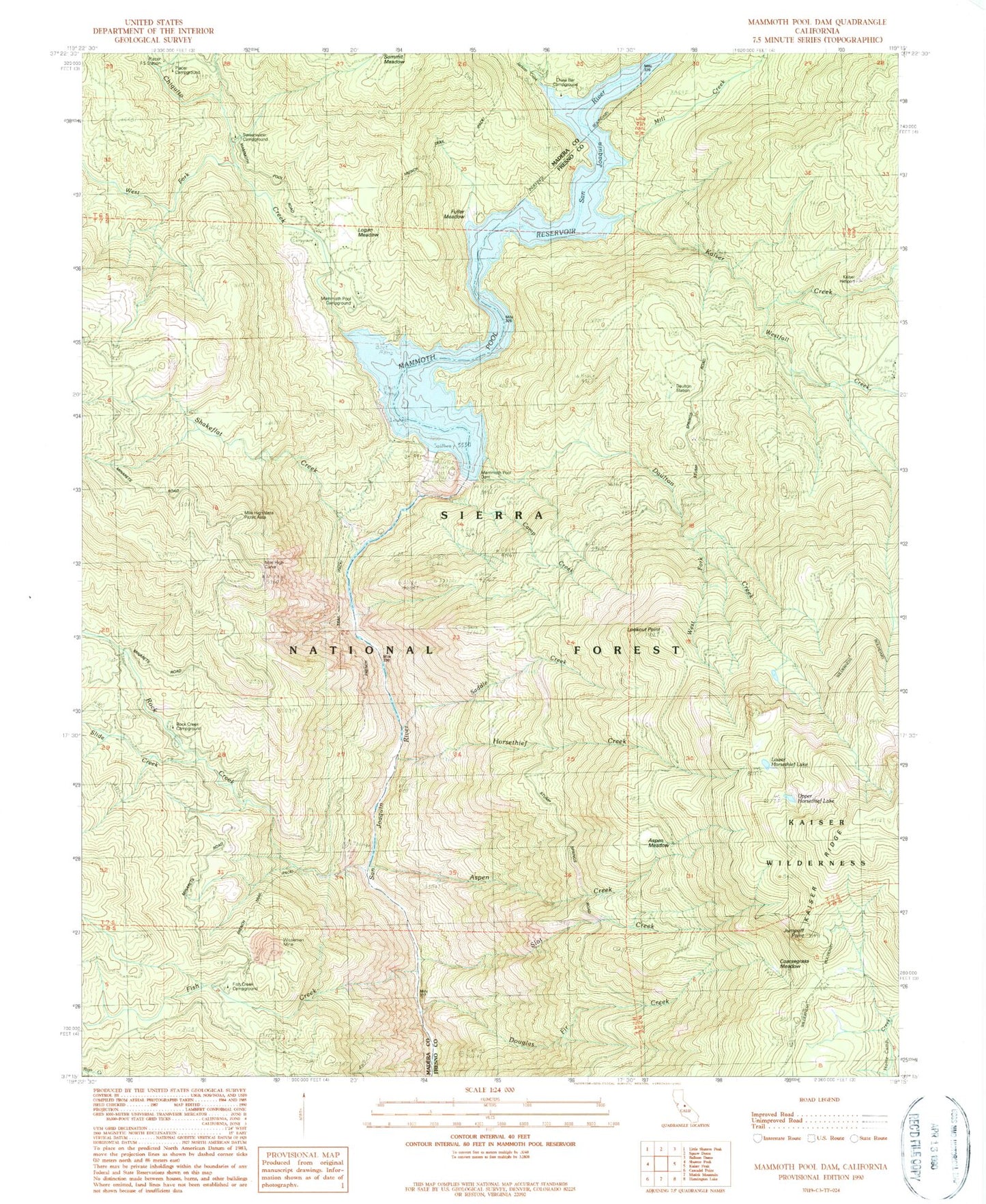 Classic USGS Mammoth Pool Dam California 7.5'x7.5' Topo Map Image
