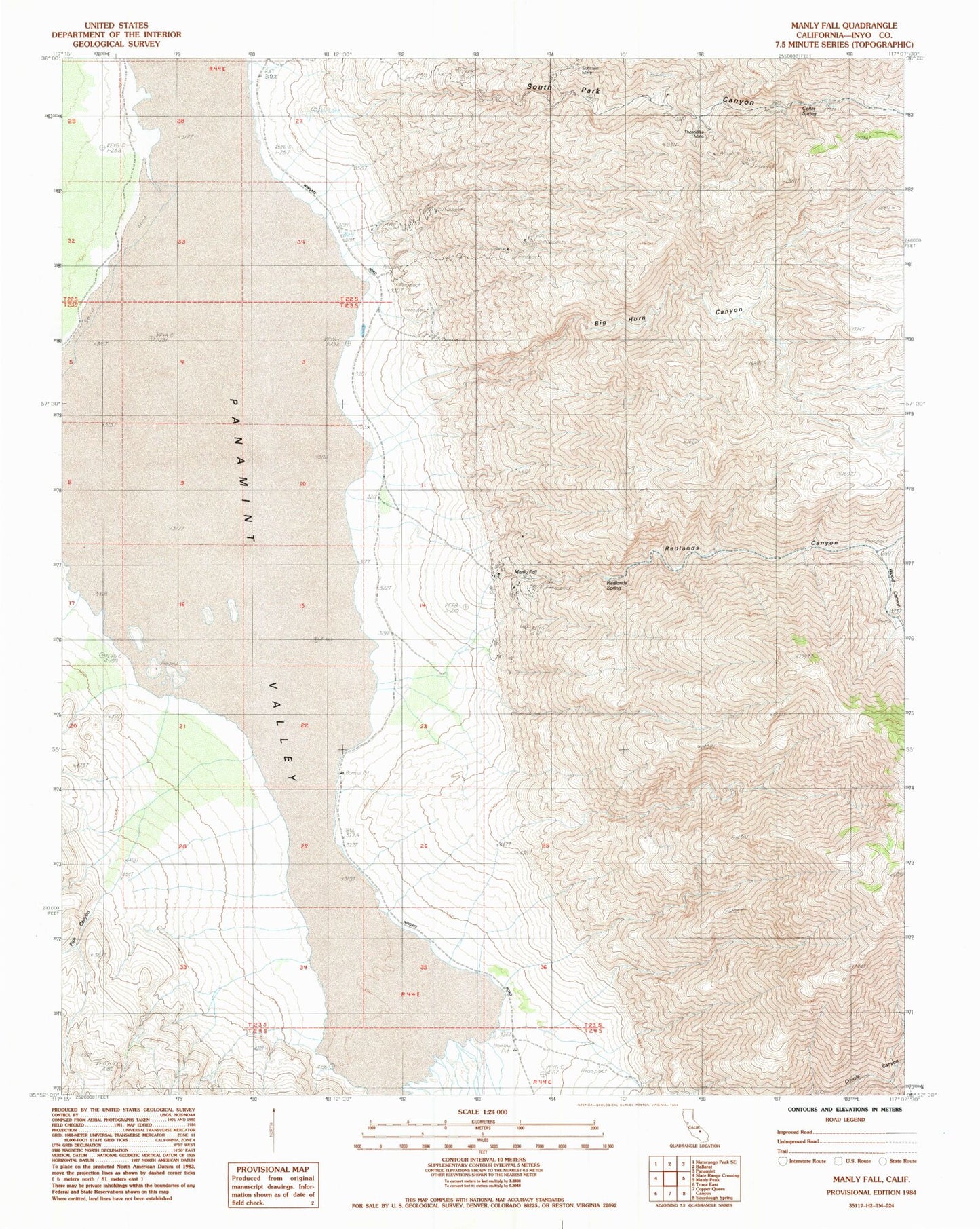 Classic USGS Manly Fall California 7.5'x7.5' Topo Map Image
