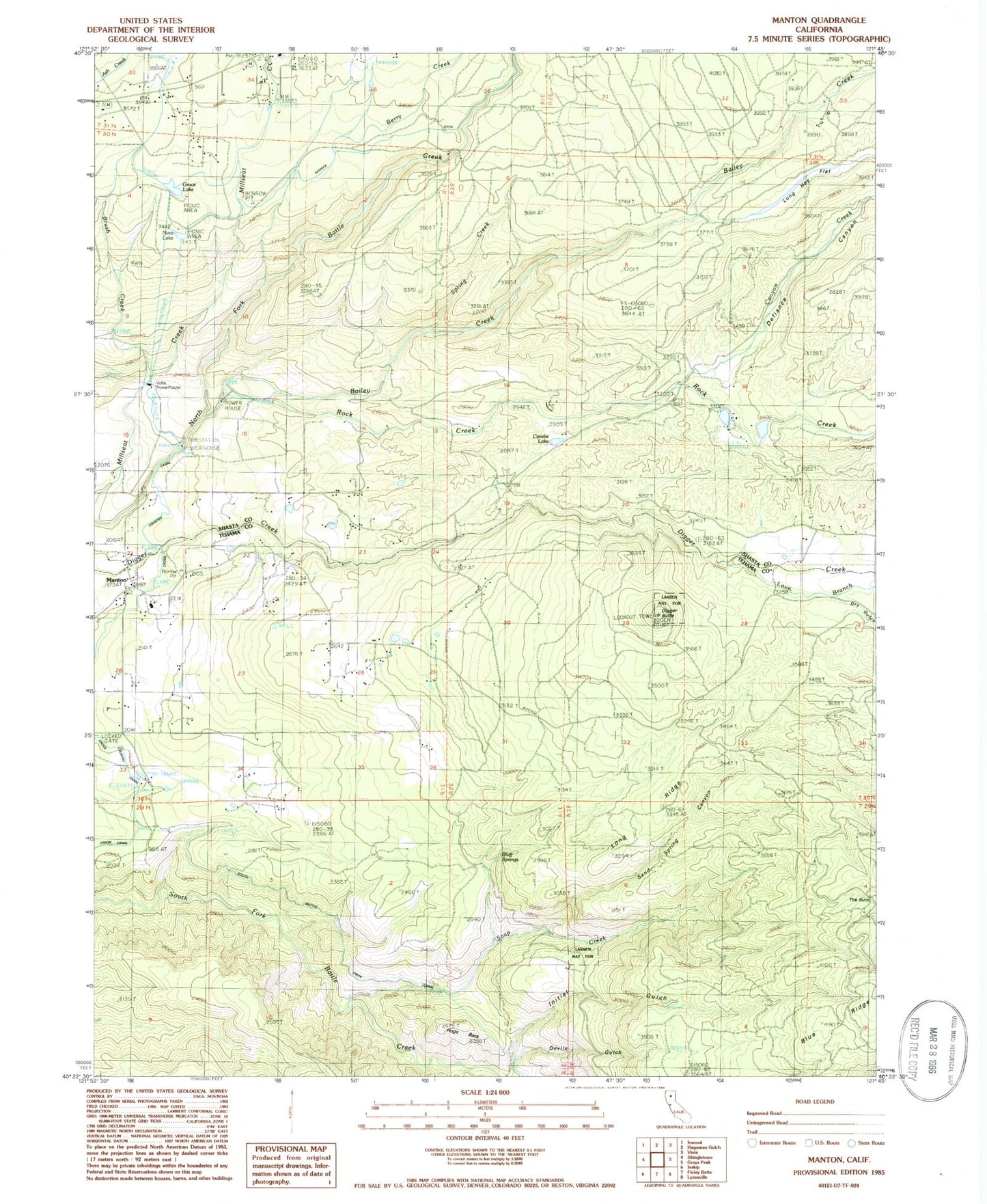 Classic USGS Manton California 7.5'x7.5' Topo Map Image