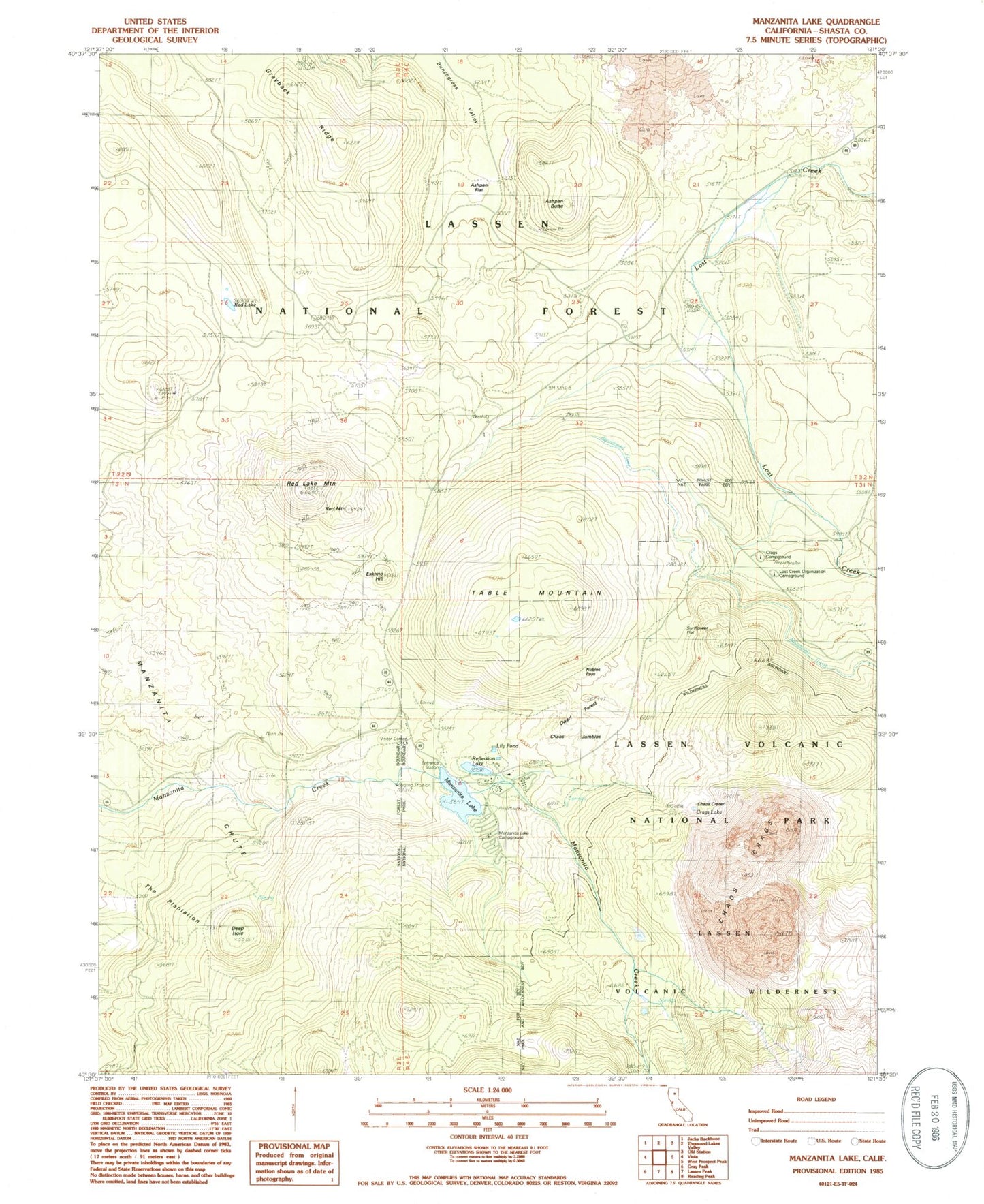 Classic USGS Manzanita Lake California 7.5'x7.5' Topo Map Image