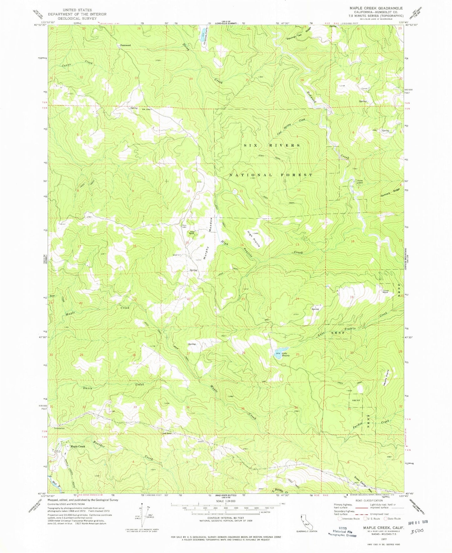 Classic USGS Maple Creek California 7.5'x7.5' Topo Map Image
