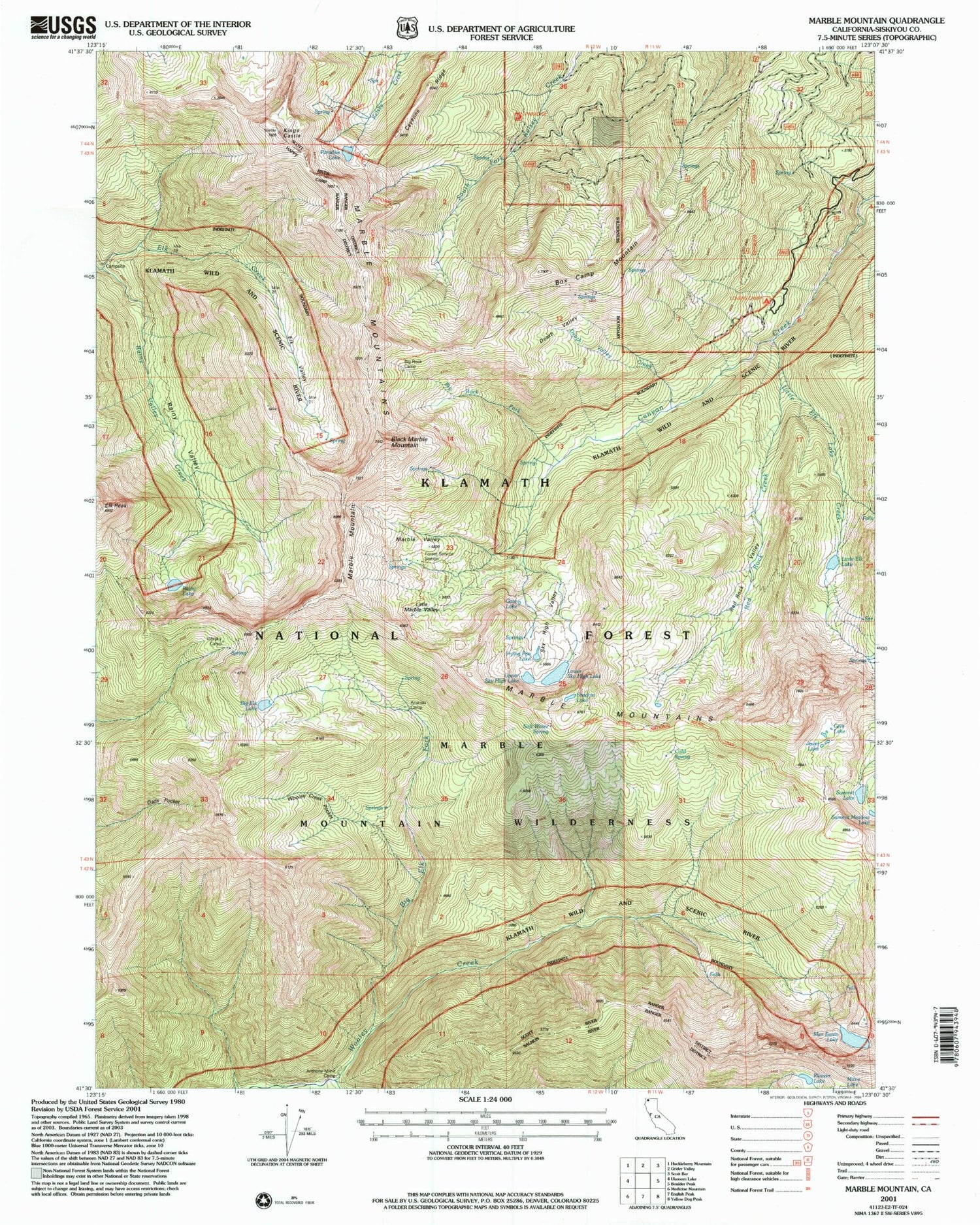 USGS Classic Marble Mountain California 7.5'x7.5' Topo Map Image
