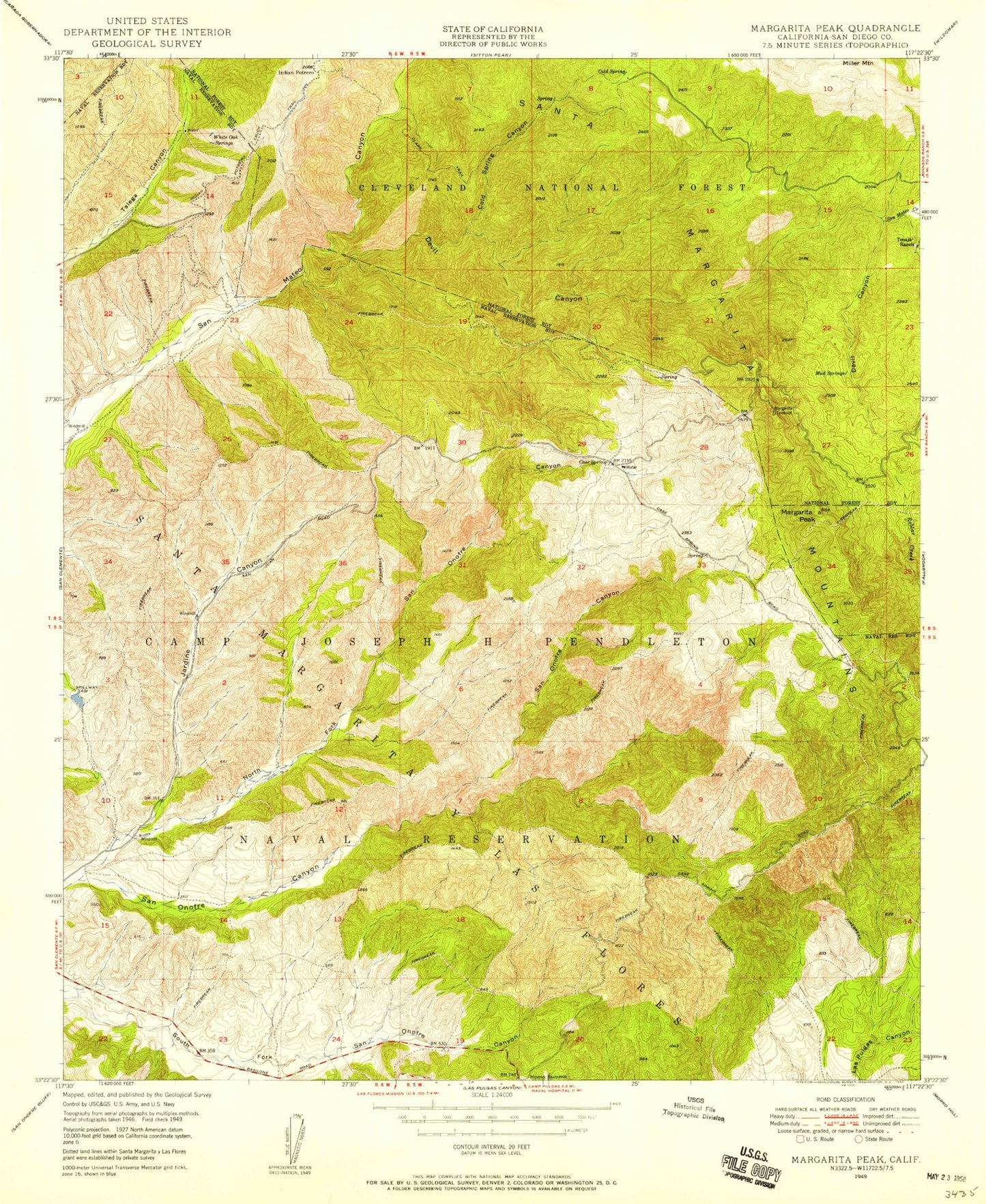 Classic USGS Margarita Peak California 7.5'x7.5' Topo Map Image