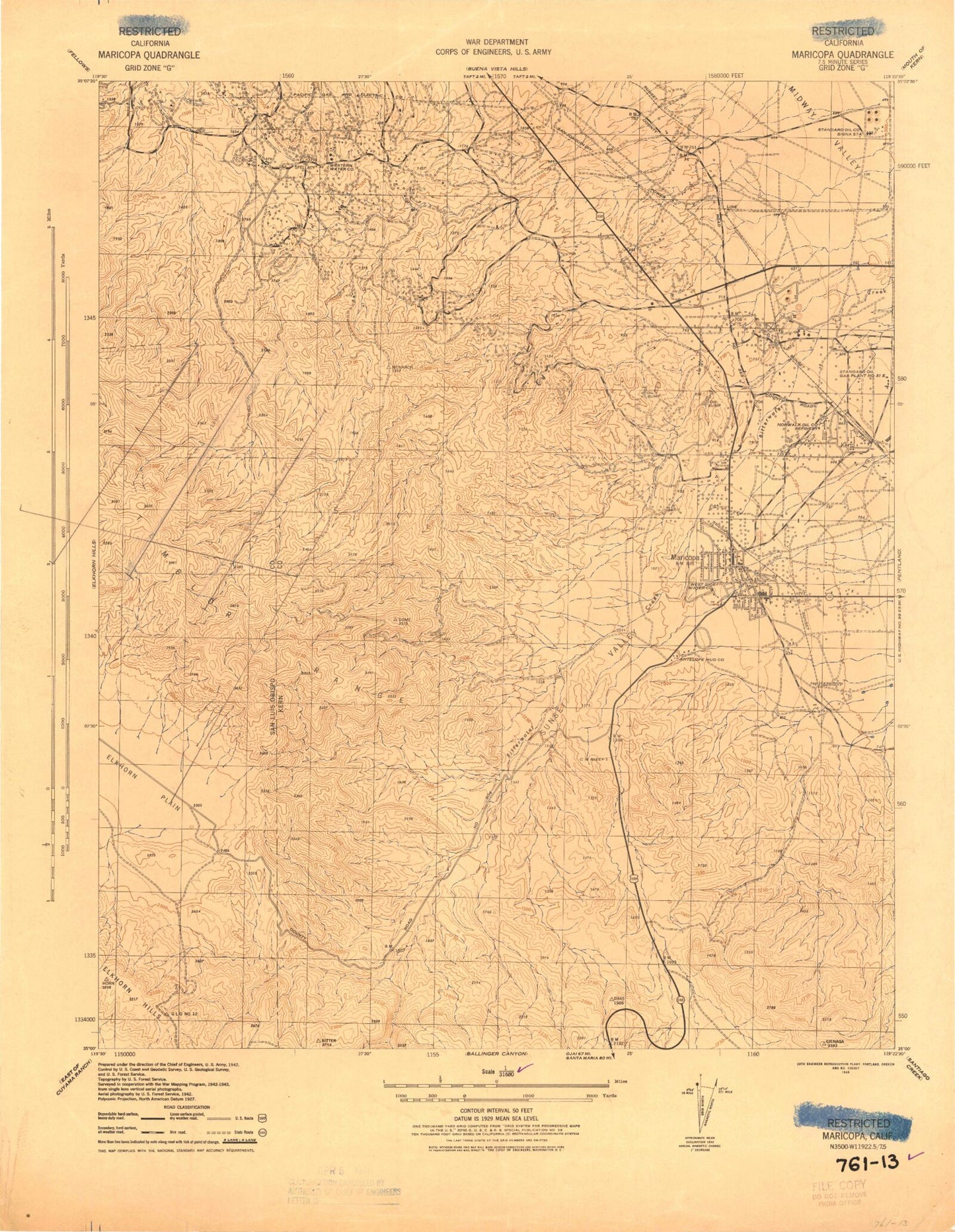 Classic USGS Maricopa California 7.5'x7.5' Topo Map Image