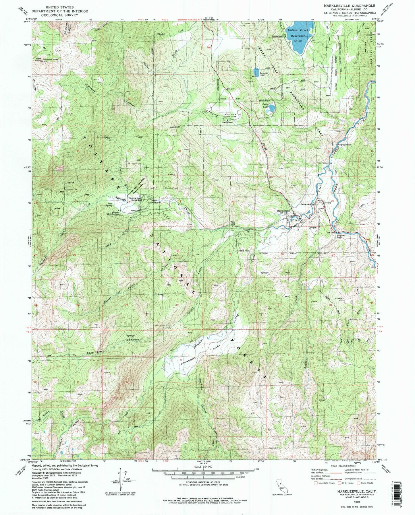Classic USGS Markleeville California 7.5'x7.5' Topo Map Image