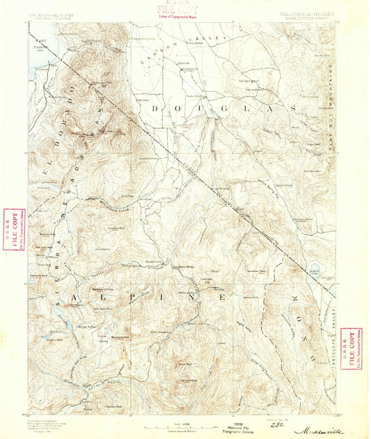 Historic 1891 Markleeville California 30'x30' Topo Map Image