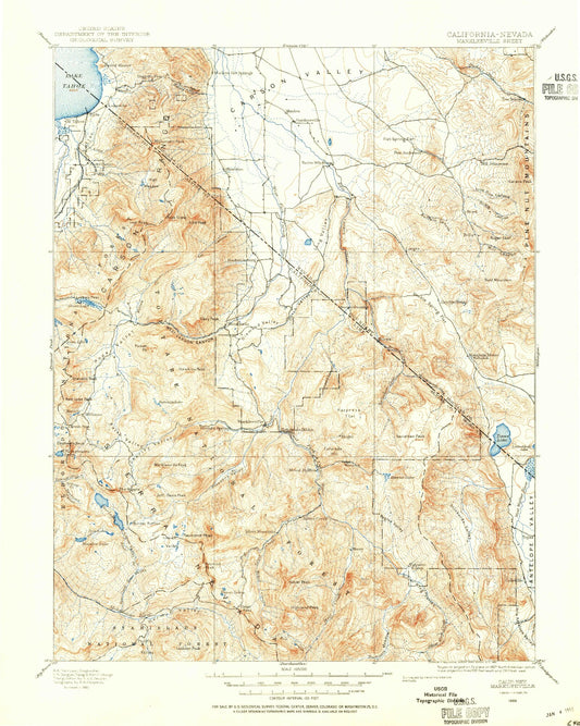 Historic 1889 Markleeville California 30'x30' Topo Map Image