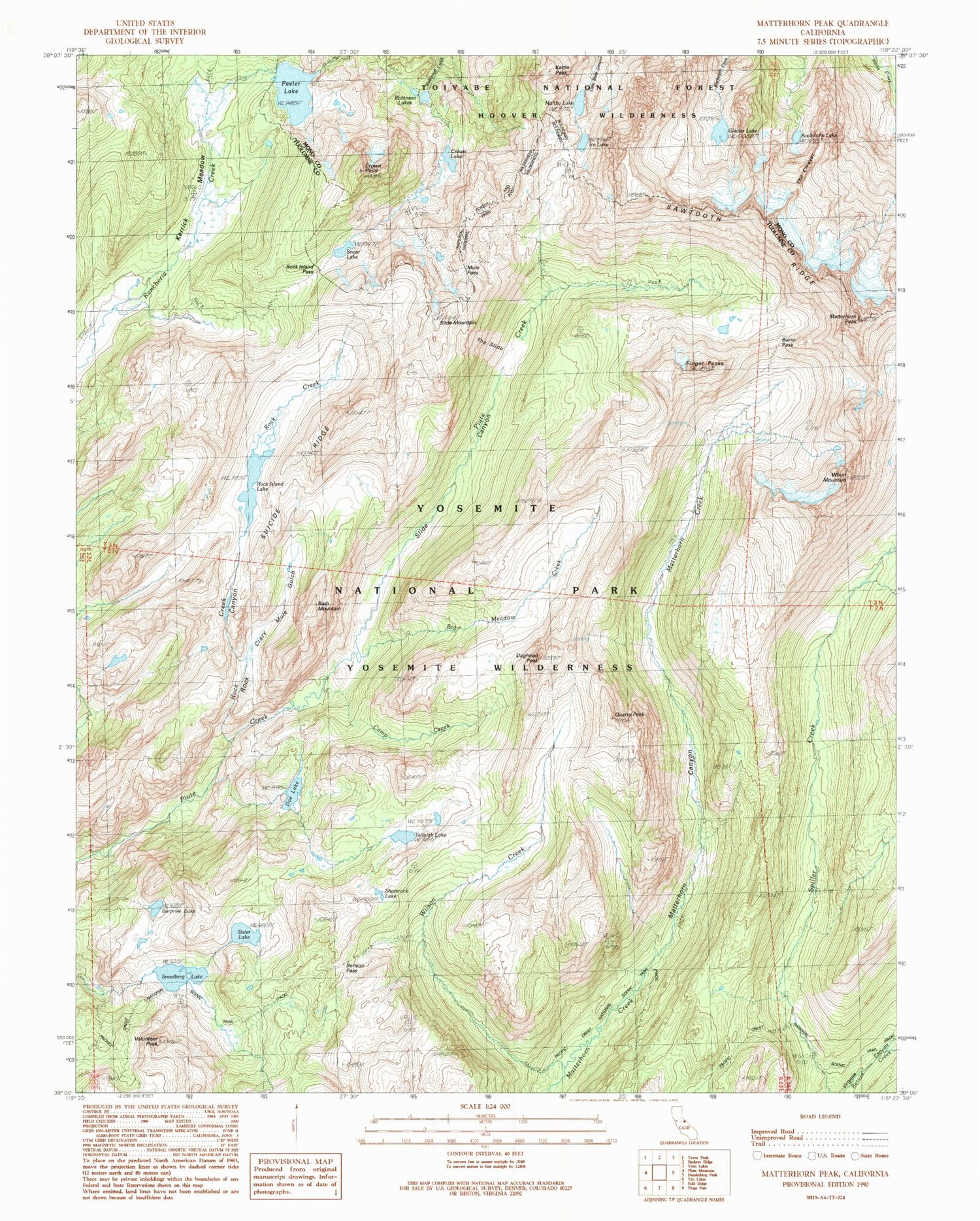 USGS Classic Matterhorn Peak California 7.5'x7.5' Topo Map Image