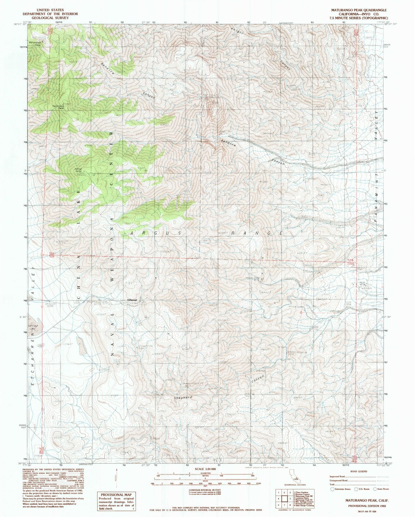 Classic USGS Maturango Peak California 7.5'x7.5' Topo Map Image