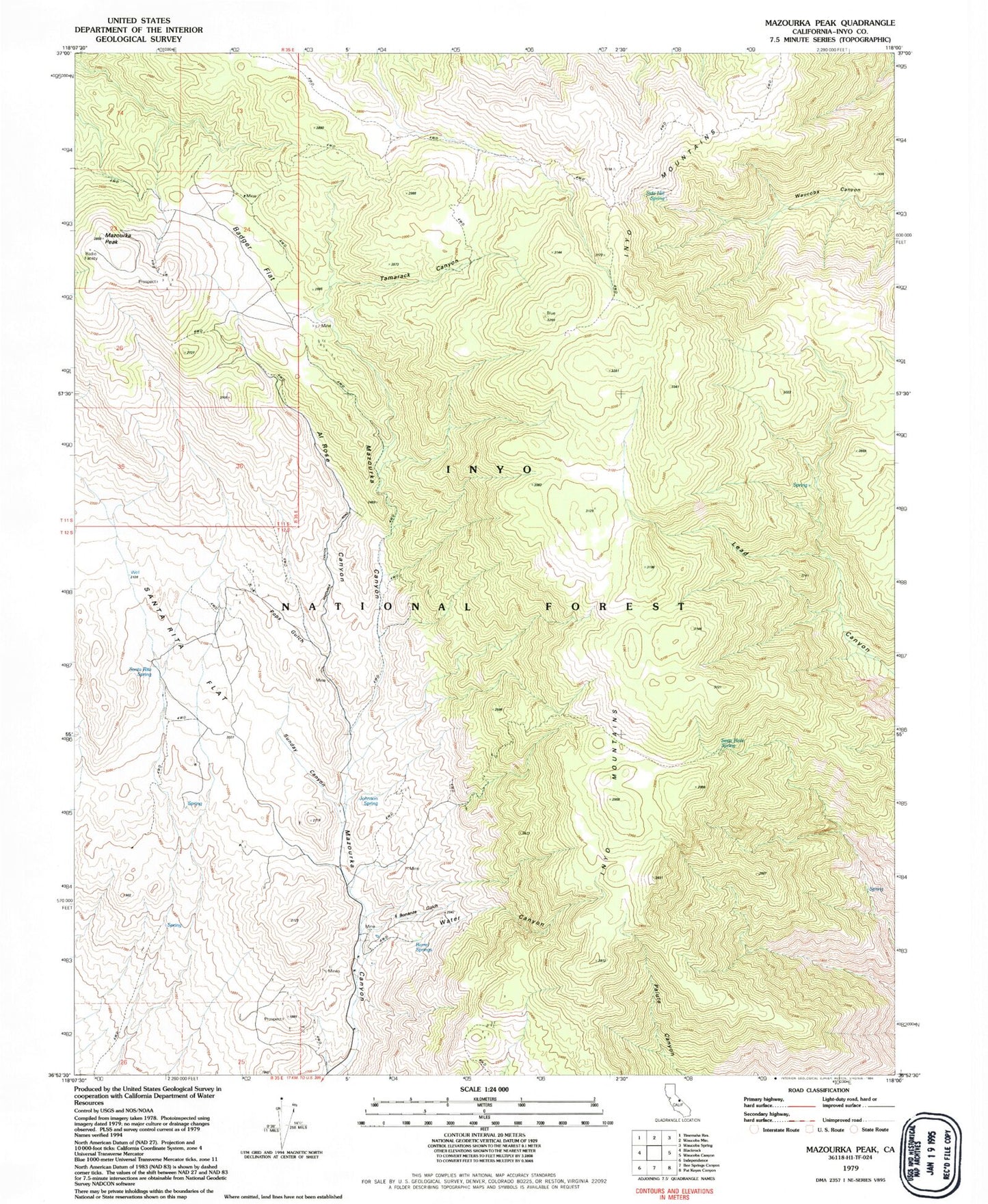 Classic USGS Mazourka Peak California 7.5'x7.5' Topo Map Image