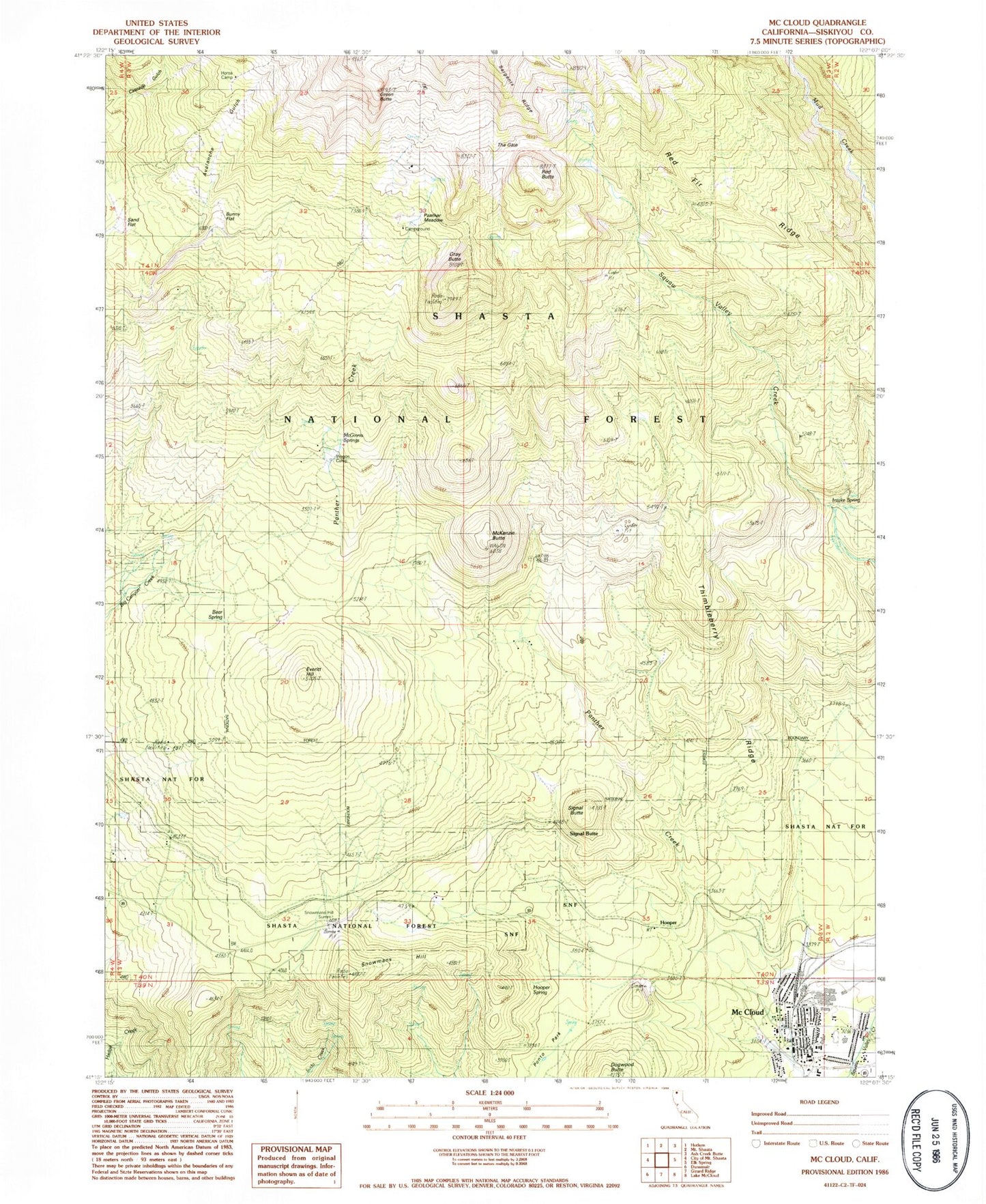 Classic USGS McCloud California 7.5'x7.5' Topo Map Image