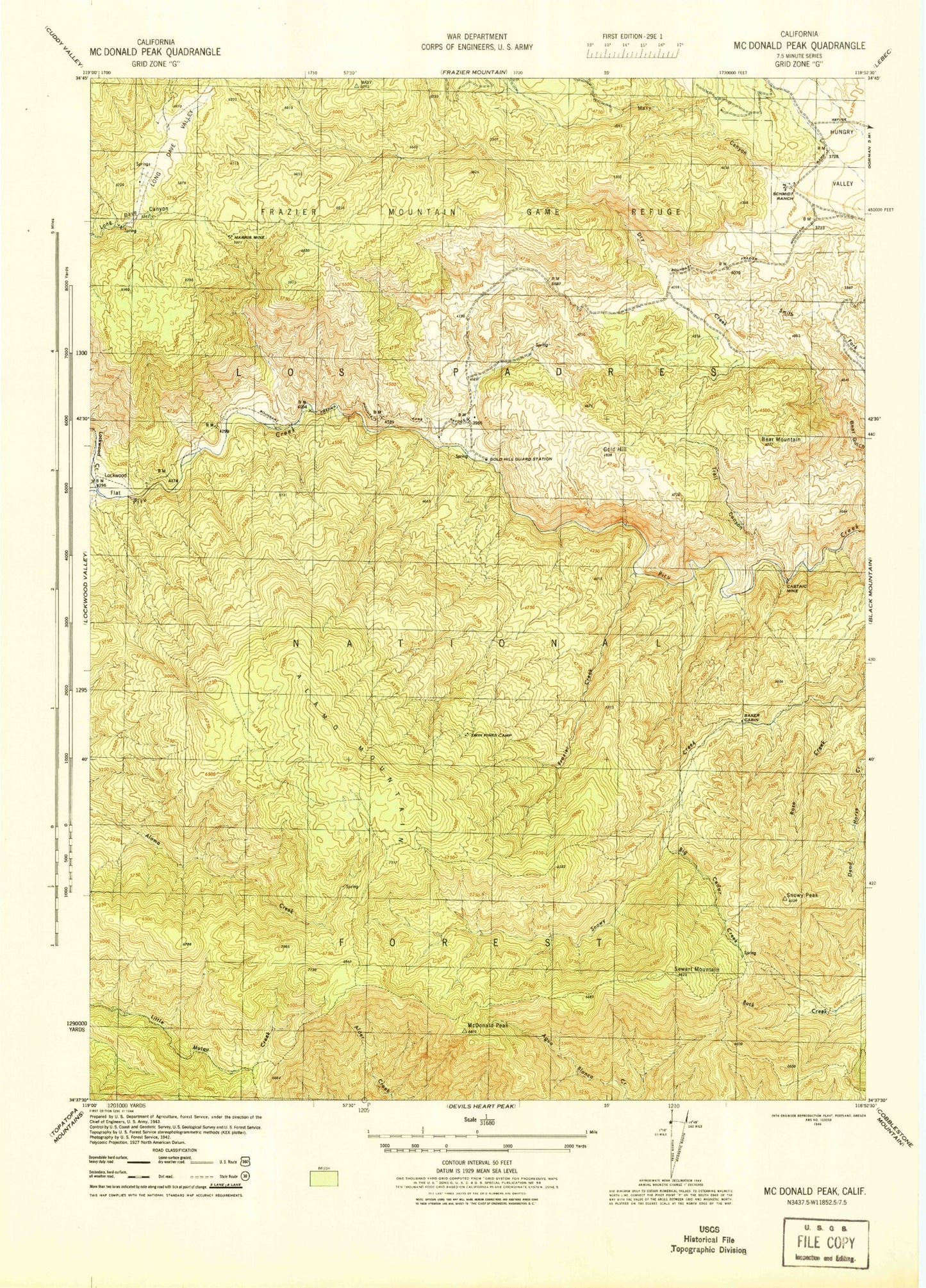 Classic USGS McDonald Peak California 7.5'x7.5' Topo Map Image