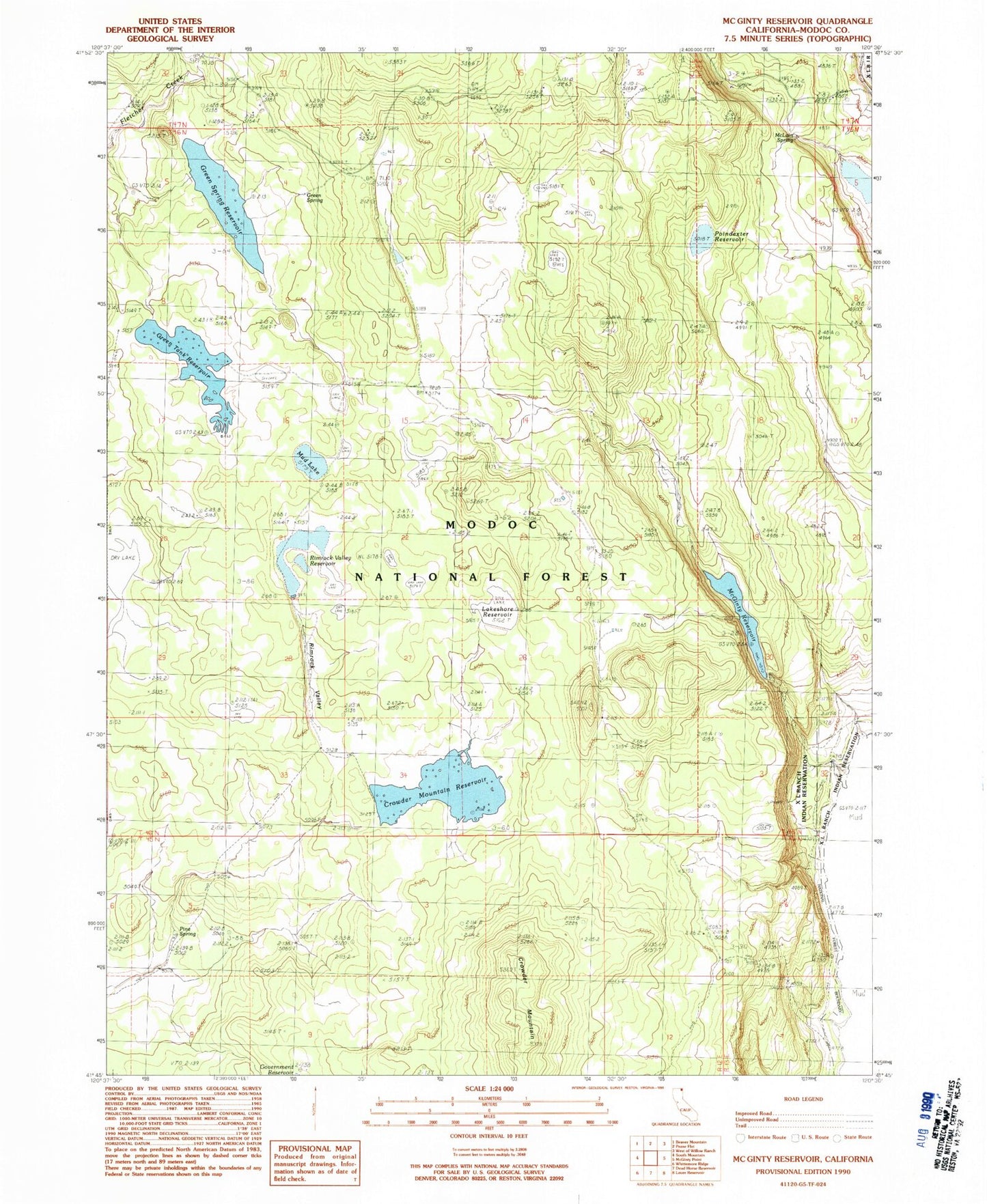 Classic USGS McGinty Reservoir California 7.5'x7.5' Topo Map Image
