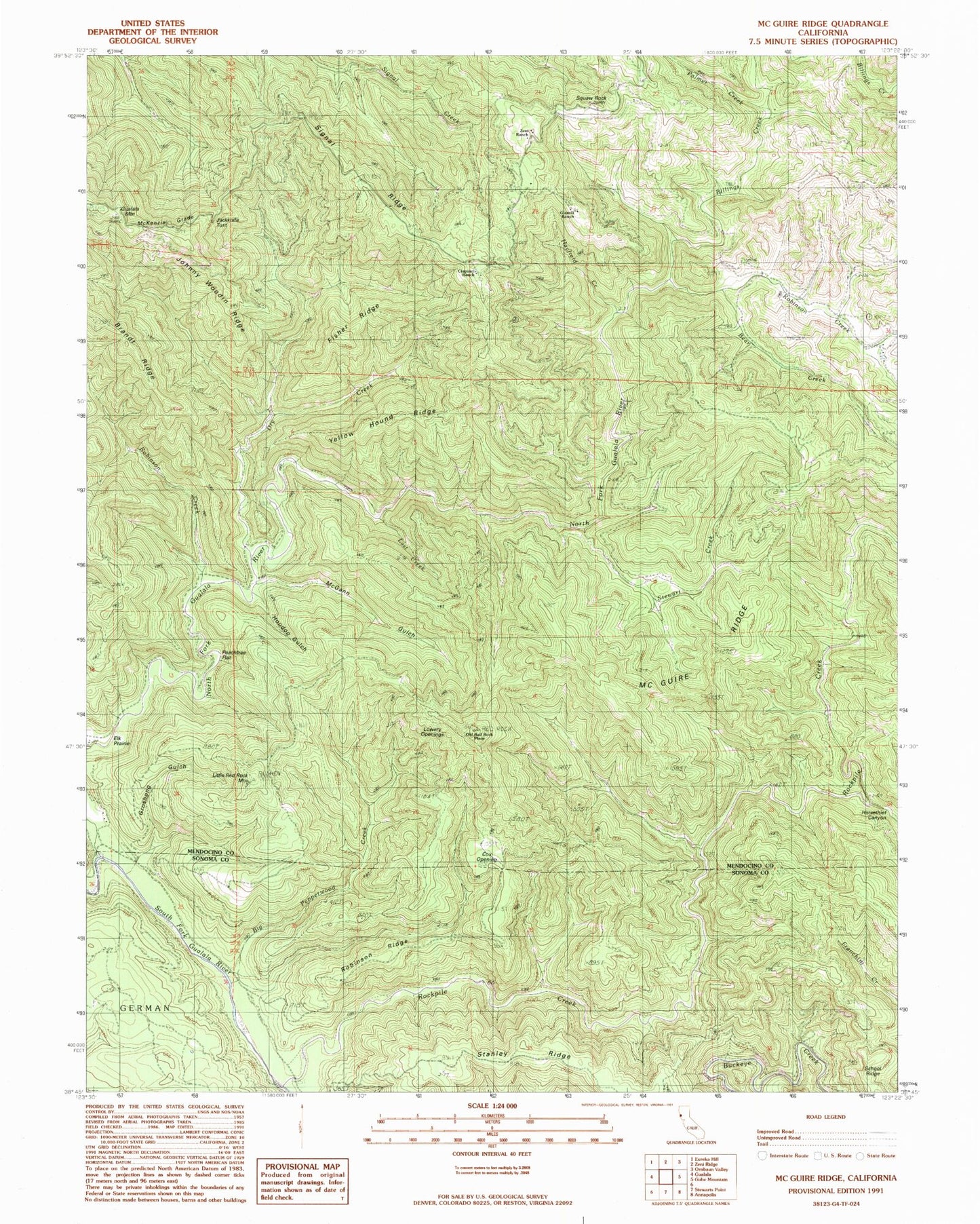 Classic USGS McGuire Ridge California 7.5'x7.5' Topo Map Image