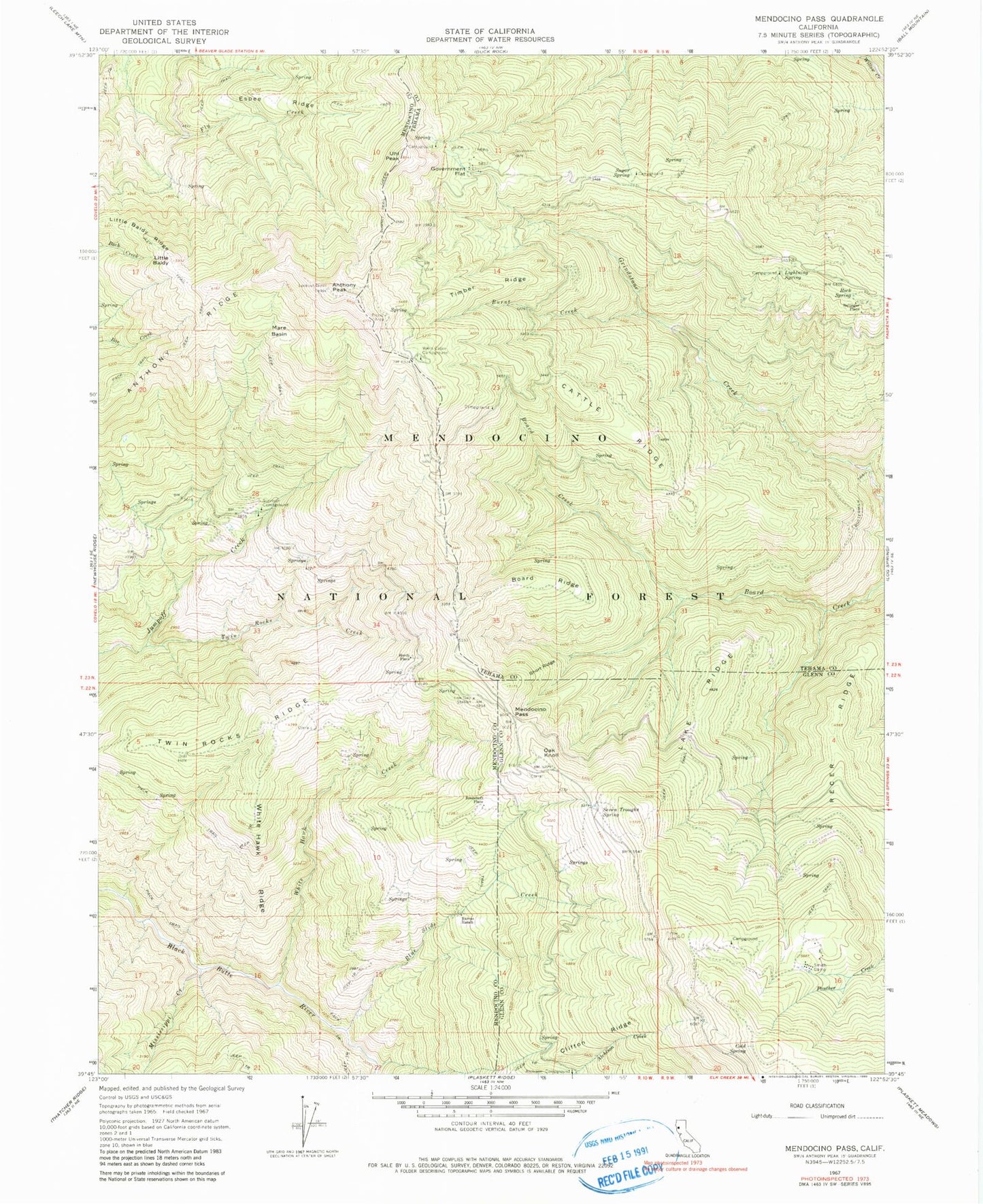Classic USGS Mendocino Pass California 7.5'x7.5' Topo Map Image