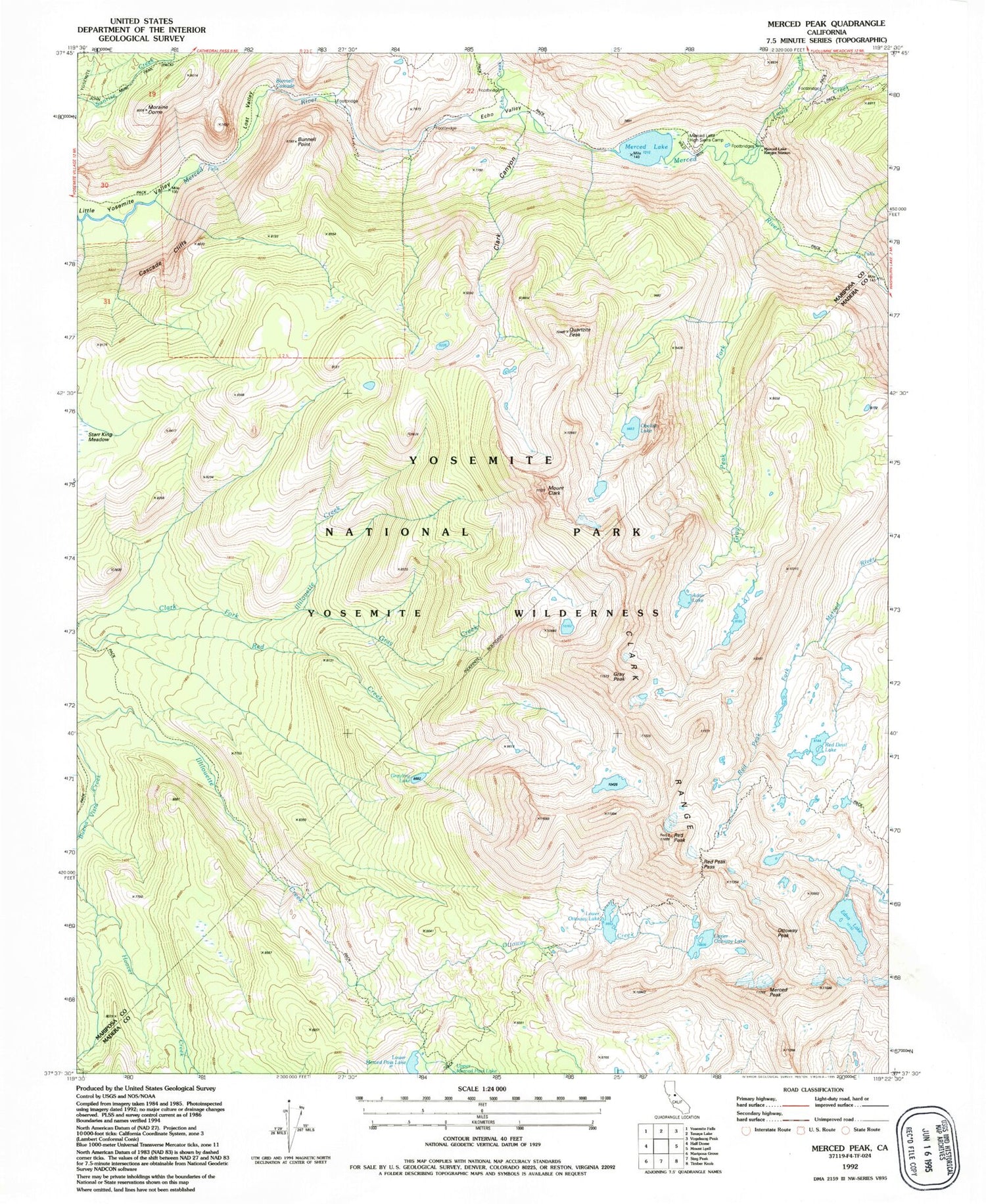 USGS Classic Merced Peak California 7.5'x7.5' Topo Map Image