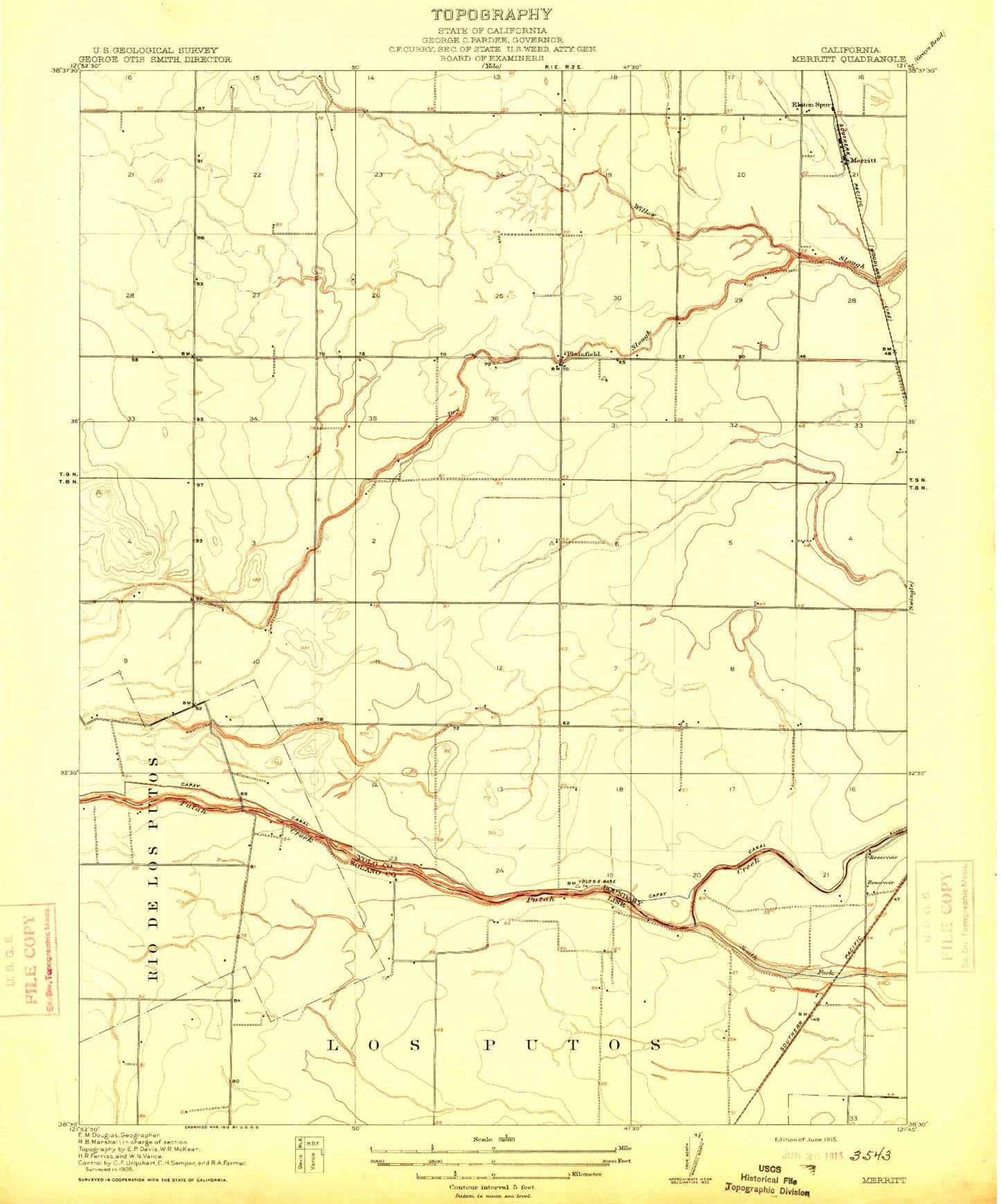 Classic USGS Merritt California 7.5'x7.5' Topo Map Image