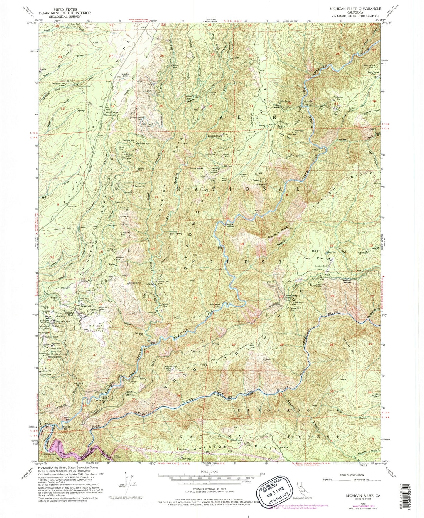 Classic USGS Michigan Bluff California 7.5'x7.5' Topo Map Image