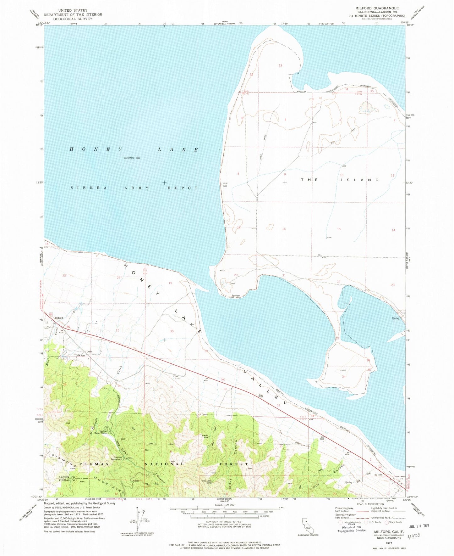 Classic USGS Milford California 7.5'x7.5' Topo Map Image