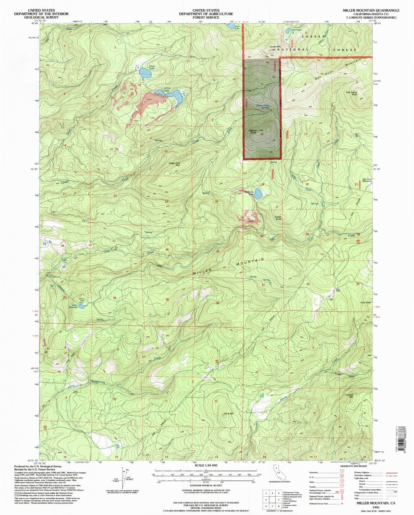 Classic USGS Miller Mountain California 7.5'x7.5' Topo Map Image