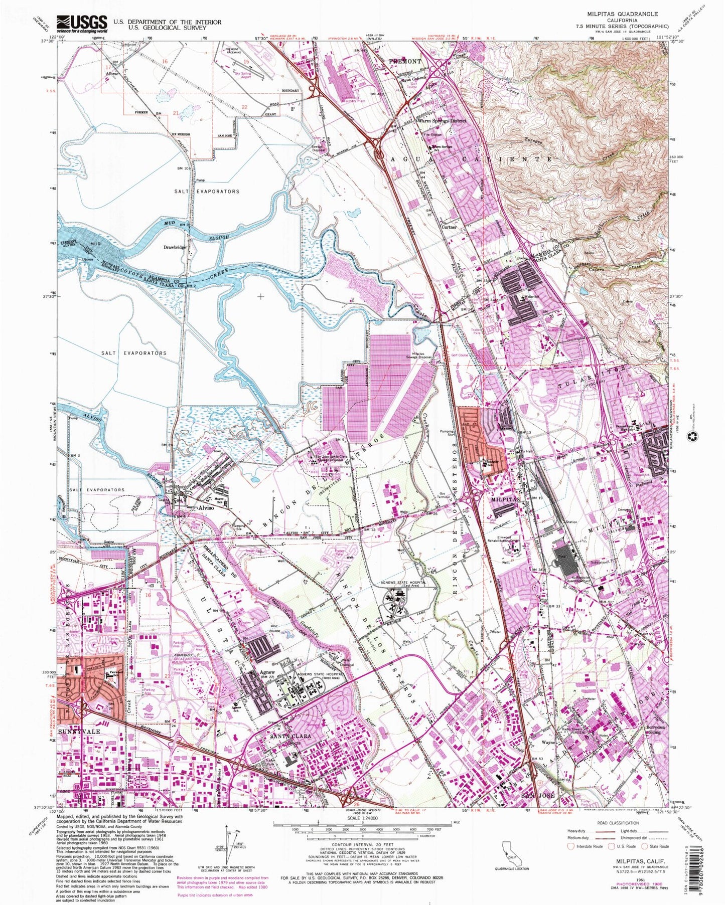 Classic USGS Milpitas California 7.5'x7.5' Topo Map Image