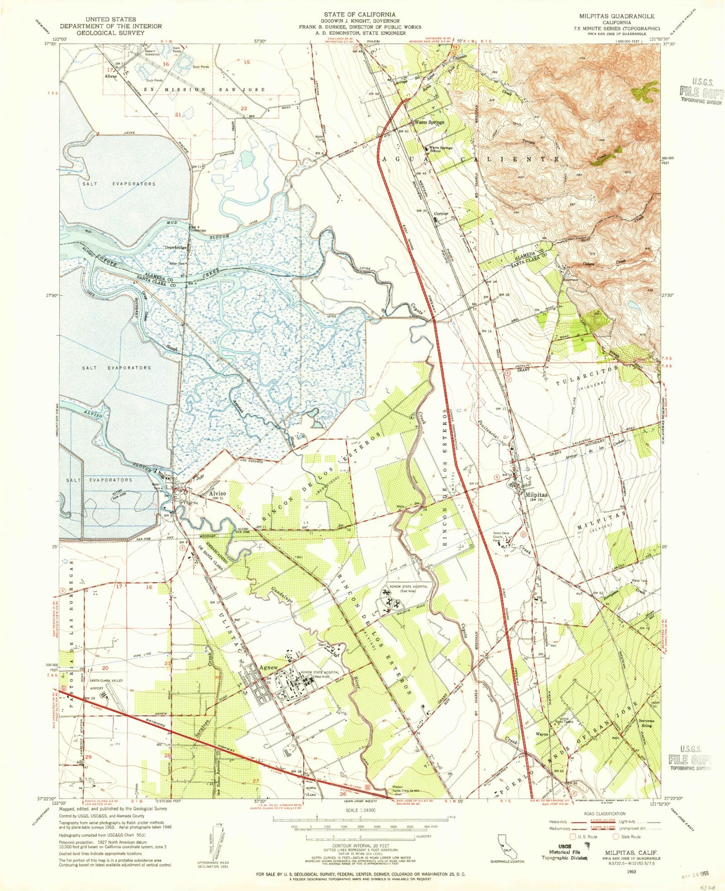 Classic USGS Milpitas California 7.5'x7.5' Topo Map Image