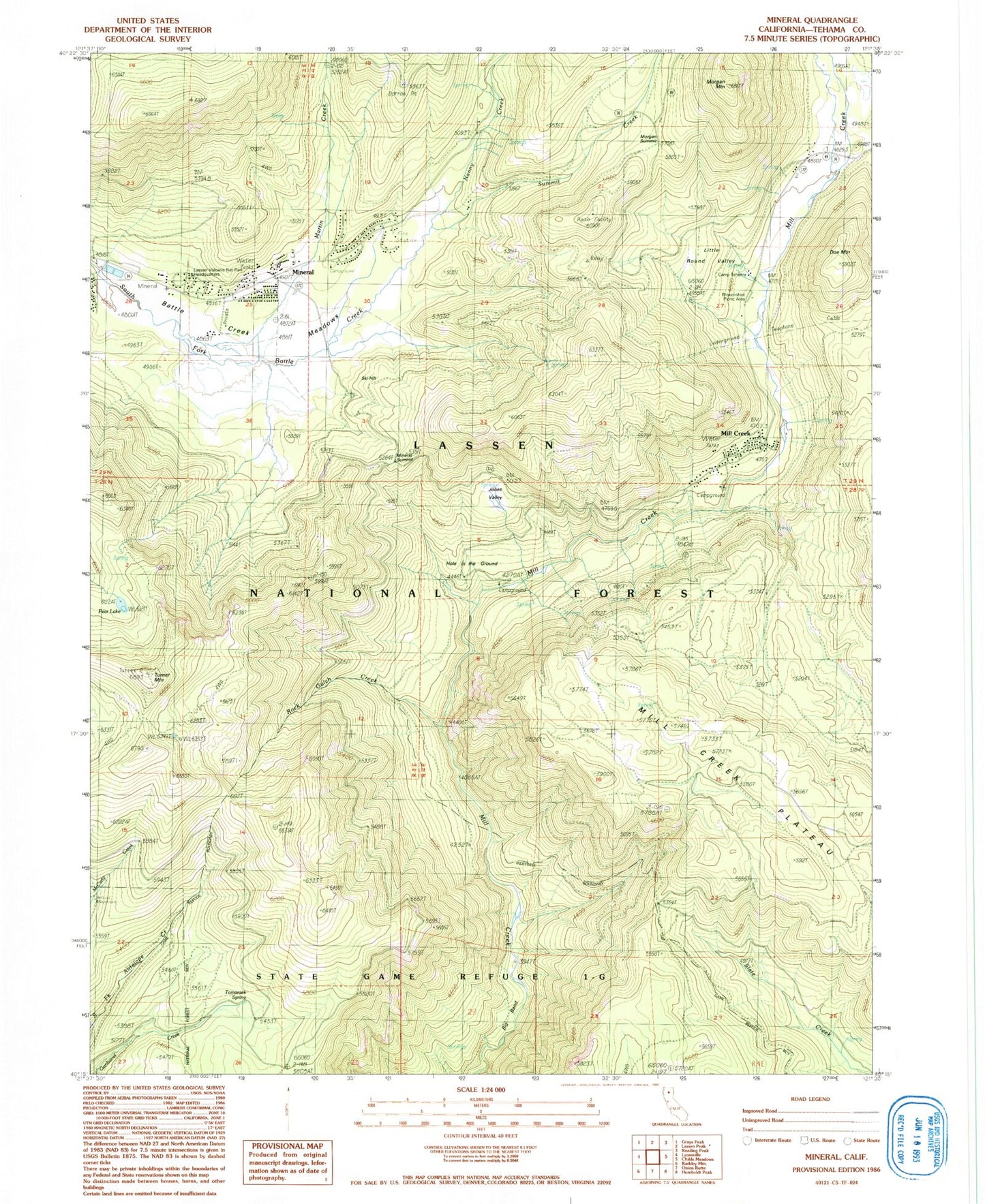 Classic USGS Mineral California 7.5'x7.5' Topo Map Image