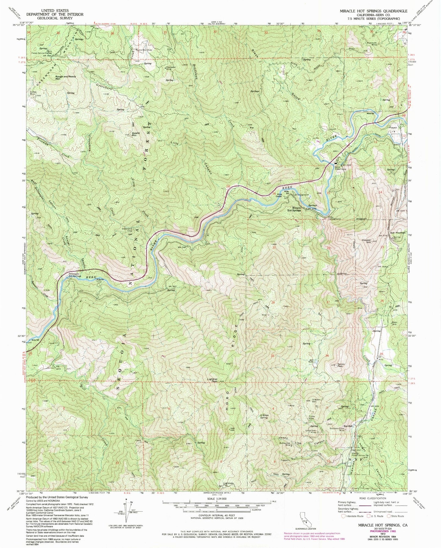 Classic USGS Miracle Hot Springs California 7.5'x7.5' Topo Map Image