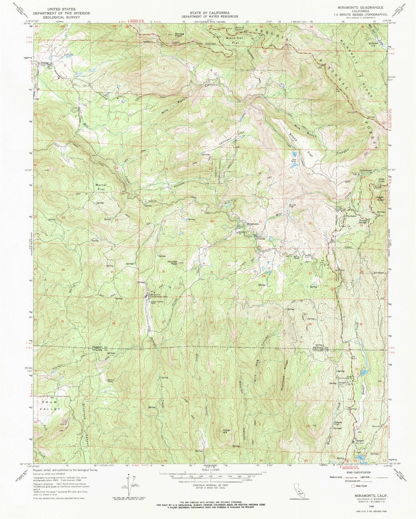 Classic USGS Miramonte California 7.5'x7.5' Topo Map Image